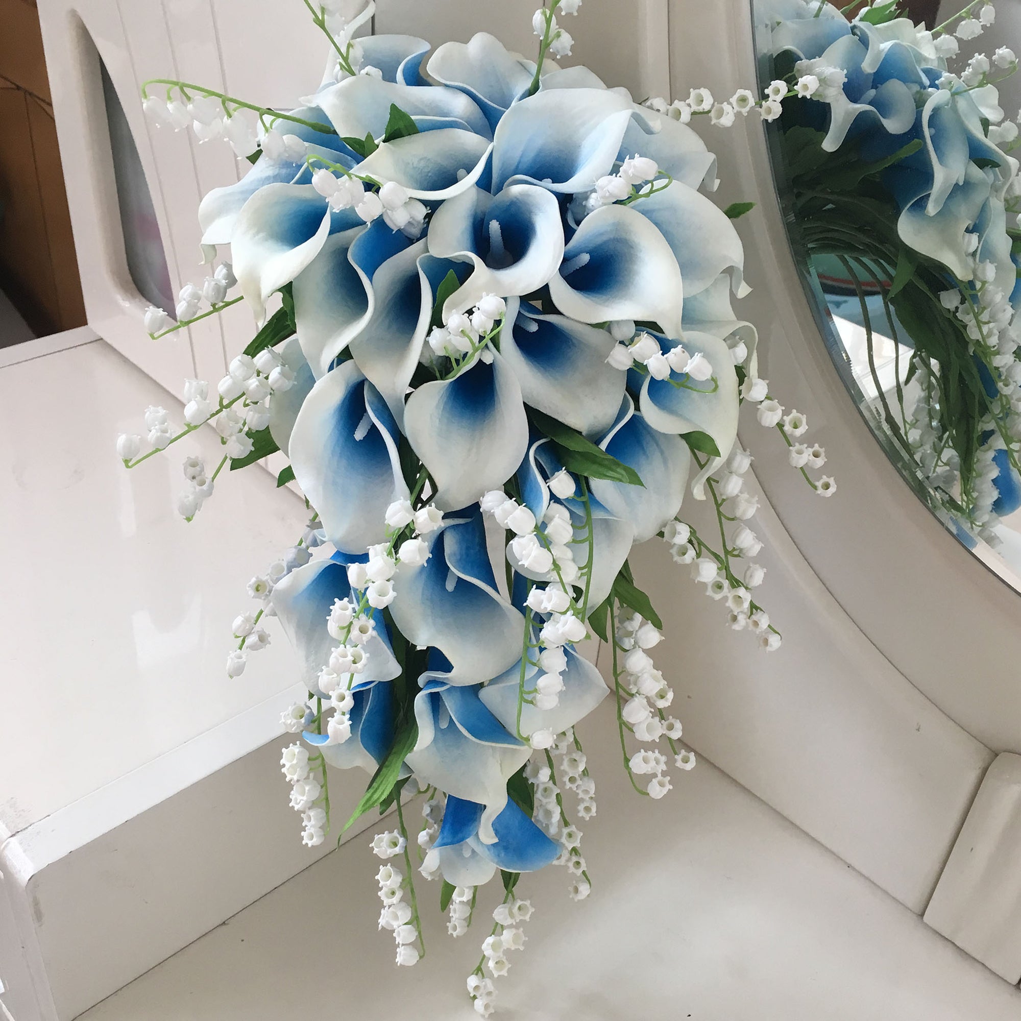 Cascade Bridal Blue Calla Lilies Bouquet Lily of the Valley