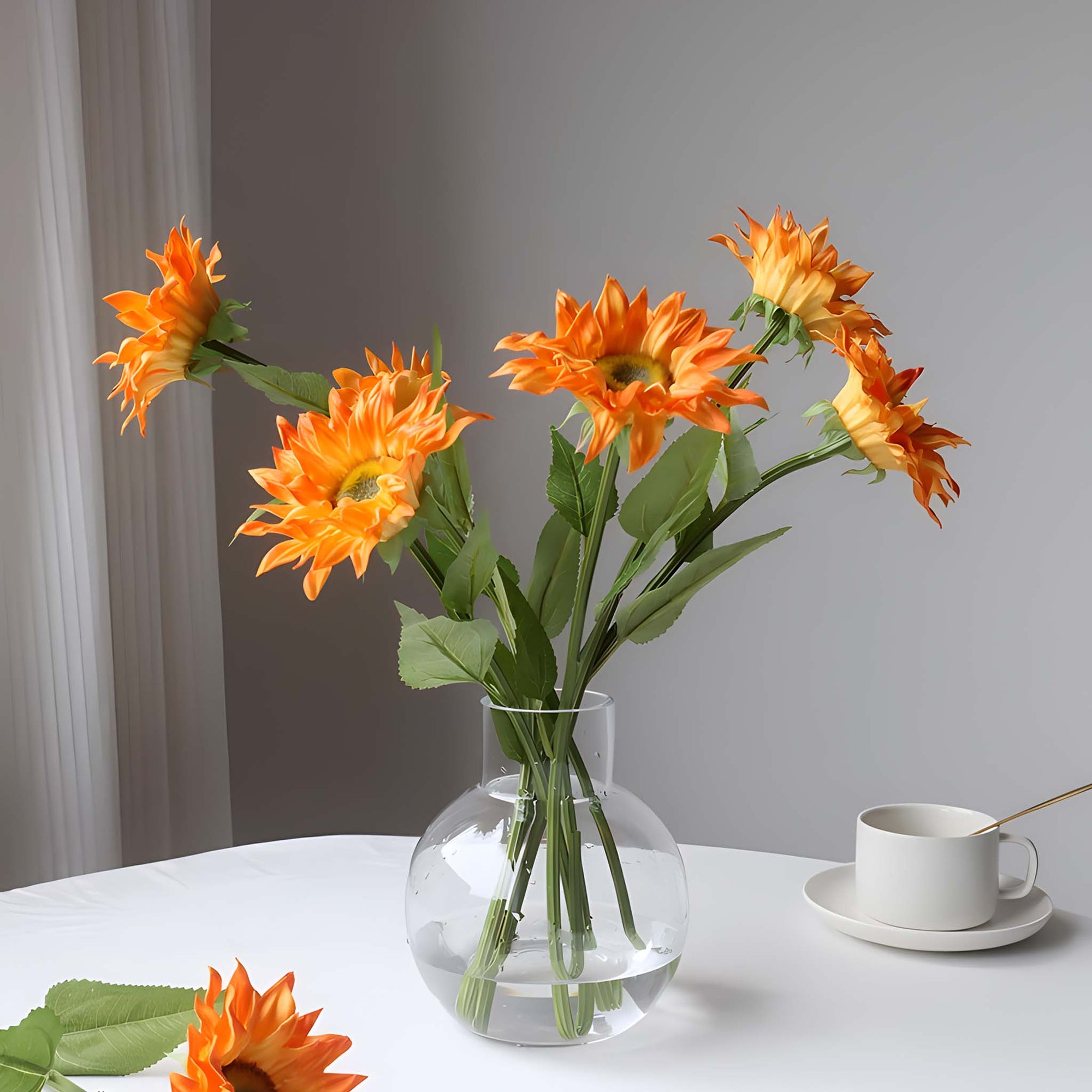 Realistic Artificial Sunflowers Yellow Orange 18.5"