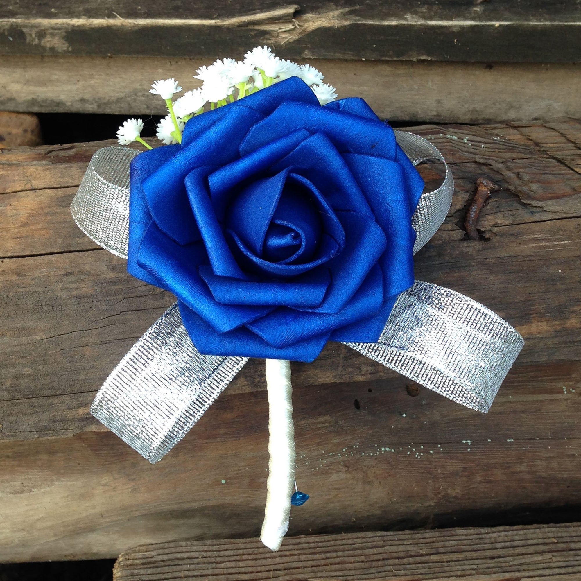 Royal Blue Ivory Roses Wedding Bouquets for Bridal Bridesmaids Boutonnieres