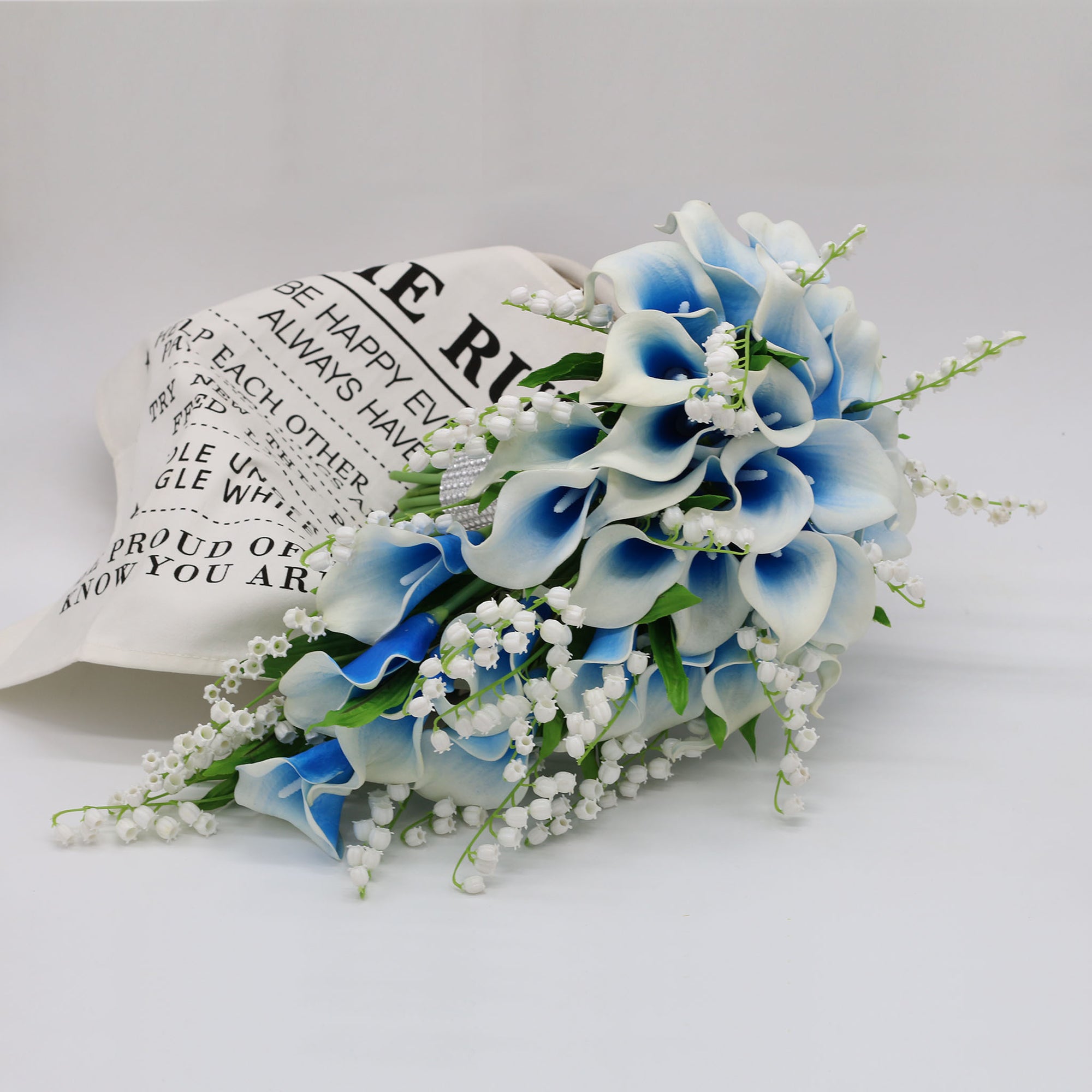 Cascade Bridal Blue Calla Lilies Bouquet Lily of the Valley