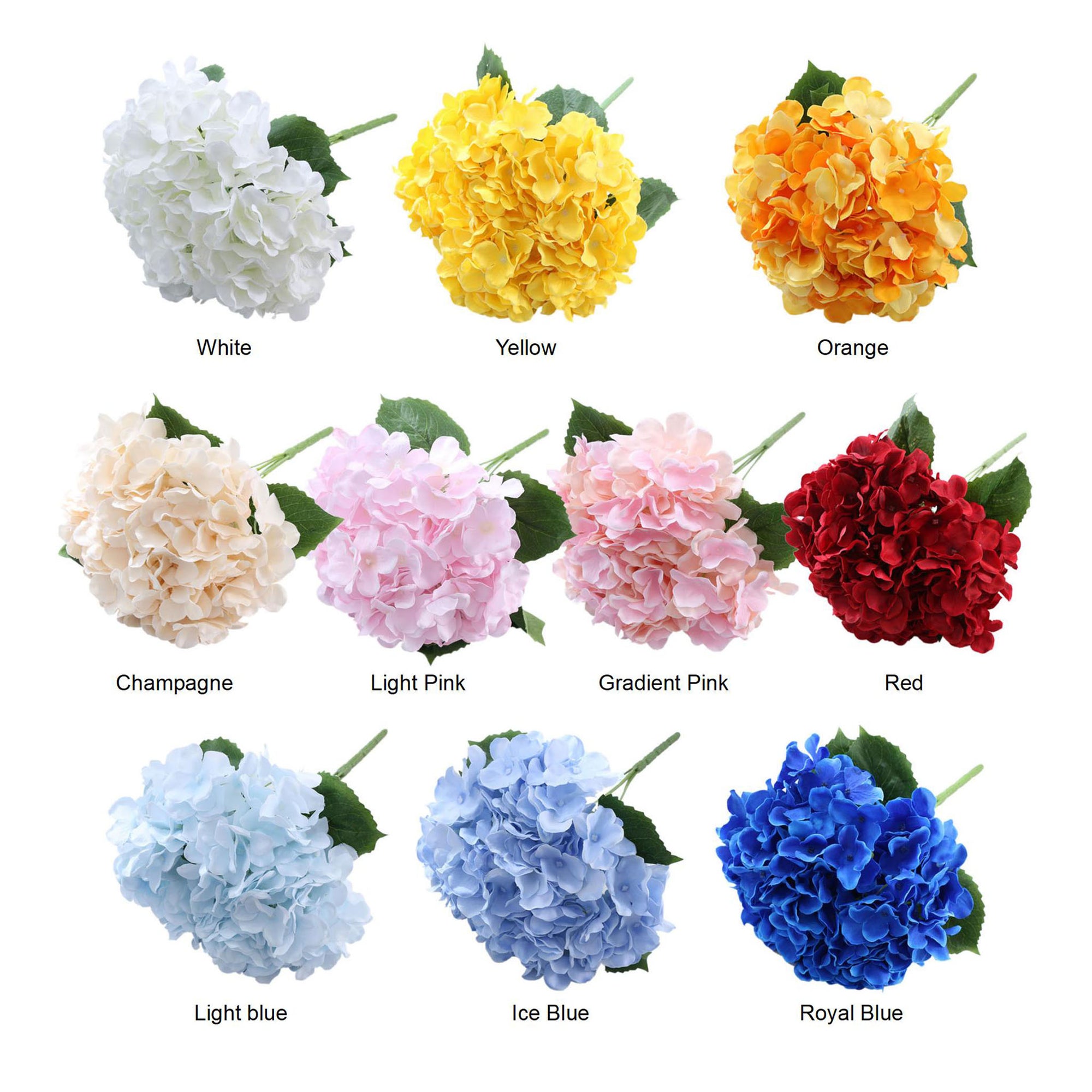 Small Artificial Hydrangea Bunch Blue White Pink Yellow