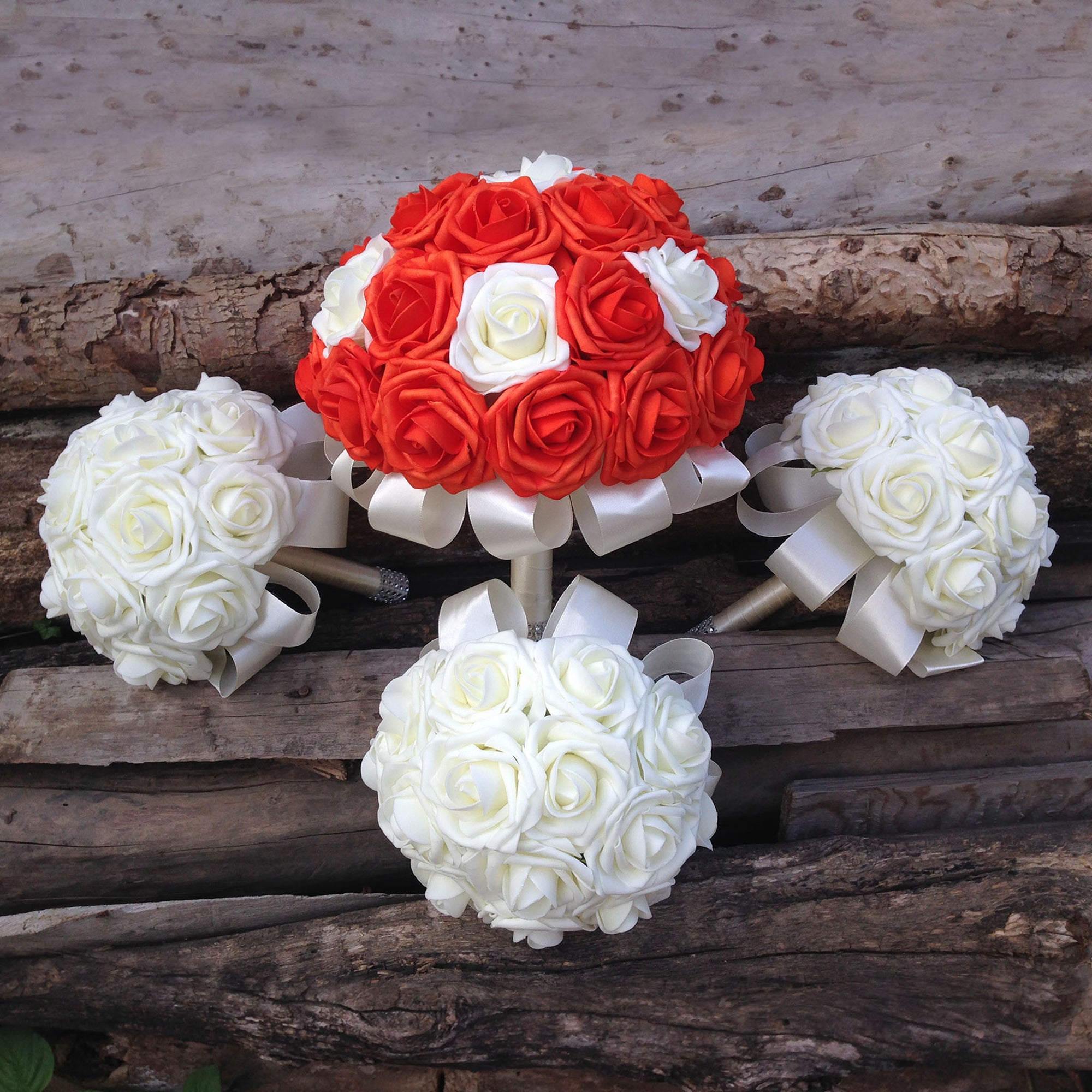 Bridal Wedding Bouquet Bridesmaid Artificial Flowers Orange Ivory