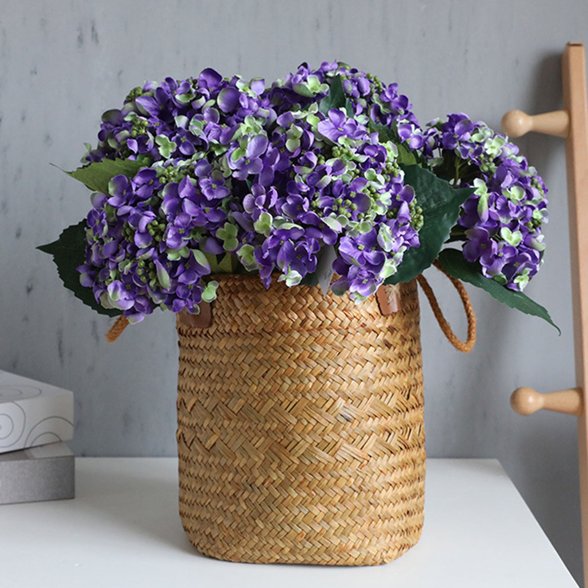 Dark Purple Hydrangea Artificial Flowers 5 Blooms