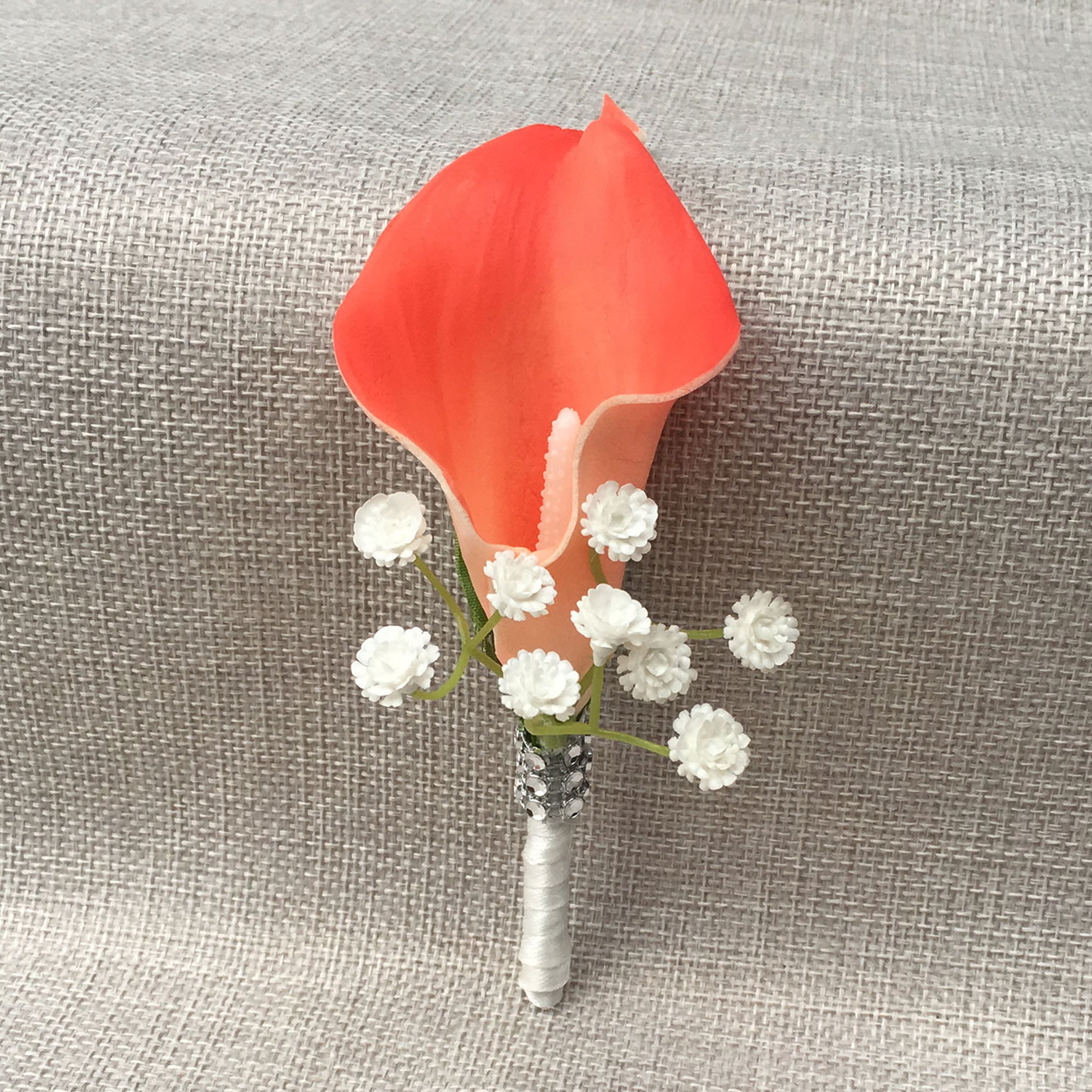 Calla Lily Bouquet in Coral for Wedding Flowers Corsages Boutonnieres