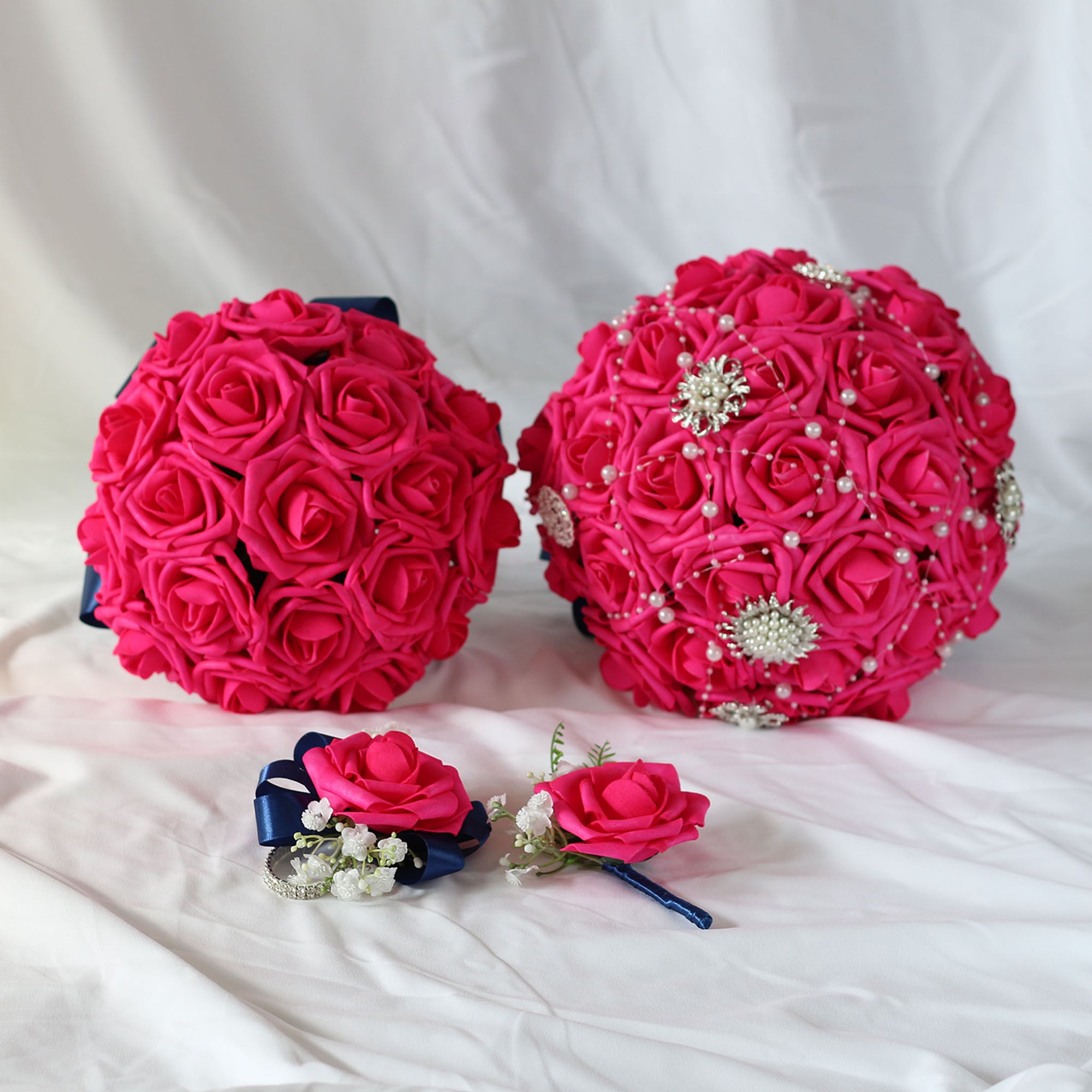 Bridal Hot Pink Bouquets Sets Corsages and Boutonnieres