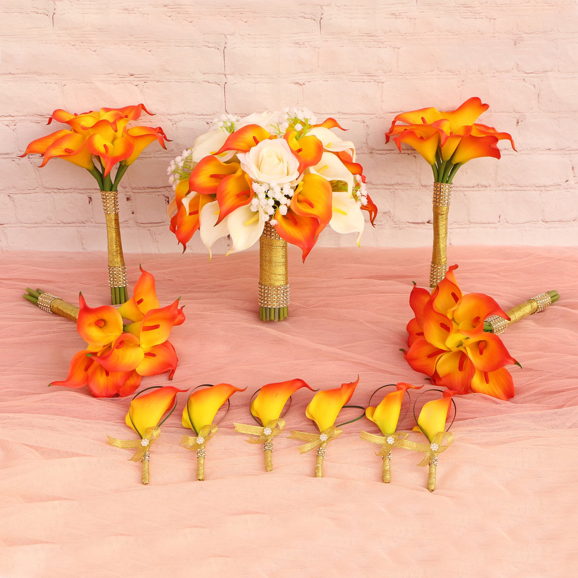 Bright Orange Calla Lily Bouquet for Bridal Fall Wedding Flowers