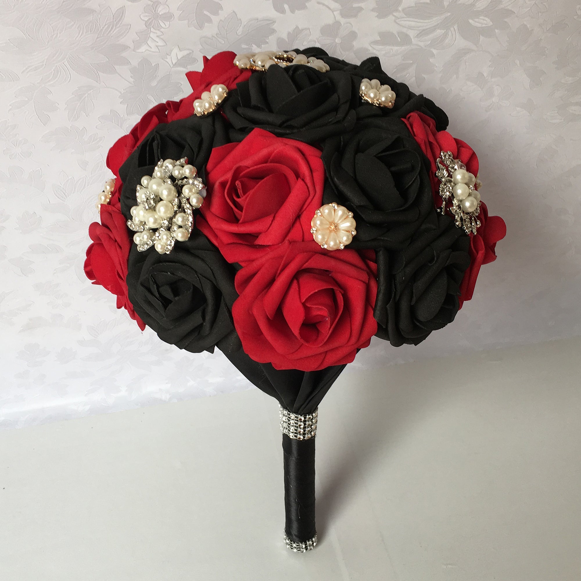 Dark Red White Black Roses Artificial Flower Bouquet