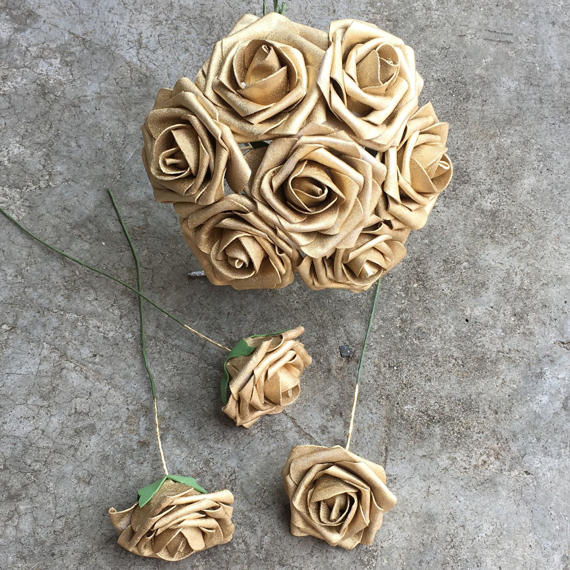 Gold Artificial Flowers Fake Roses Bulk Cake Topper
