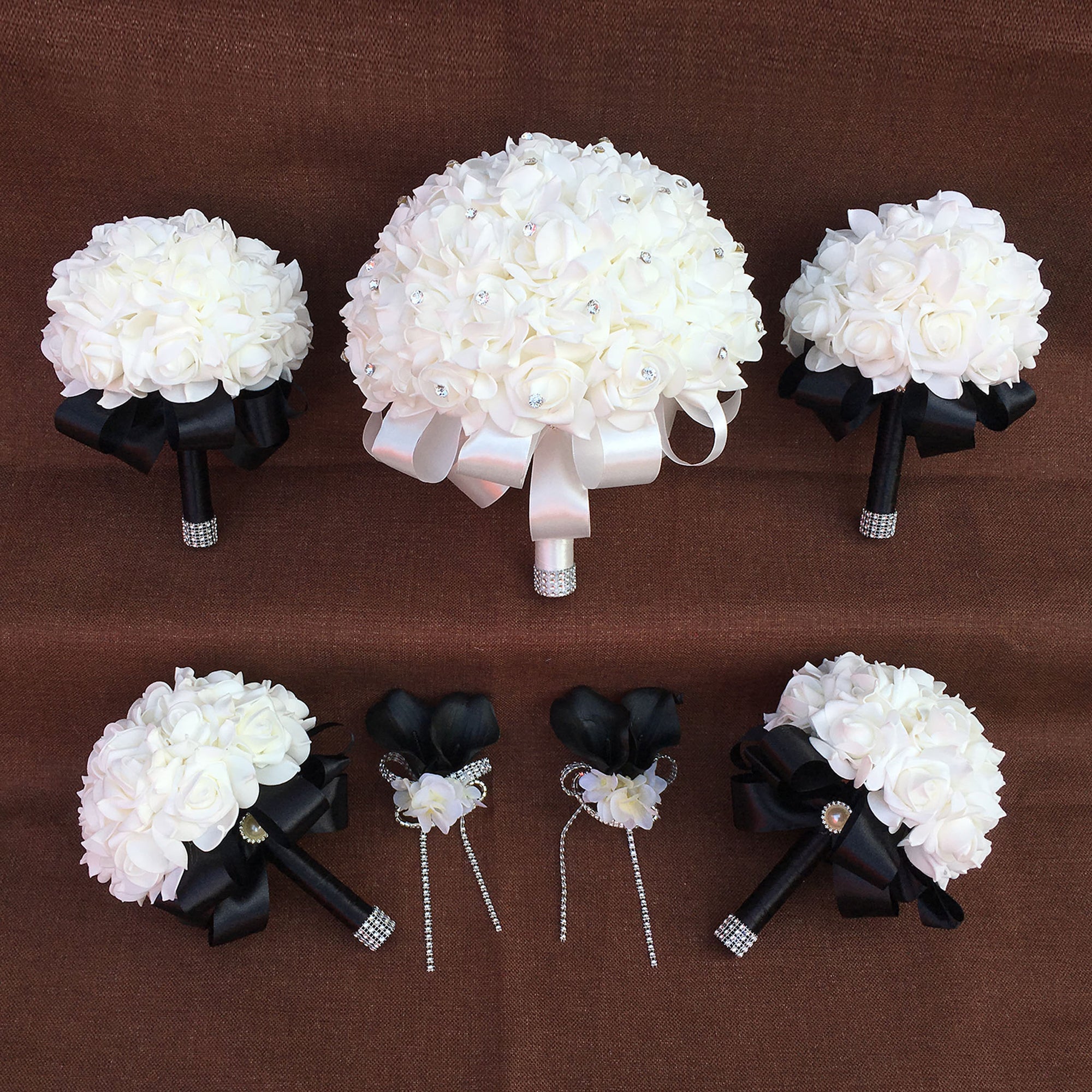 White Flower Bouquets Fake Foam Roses Wedding Package