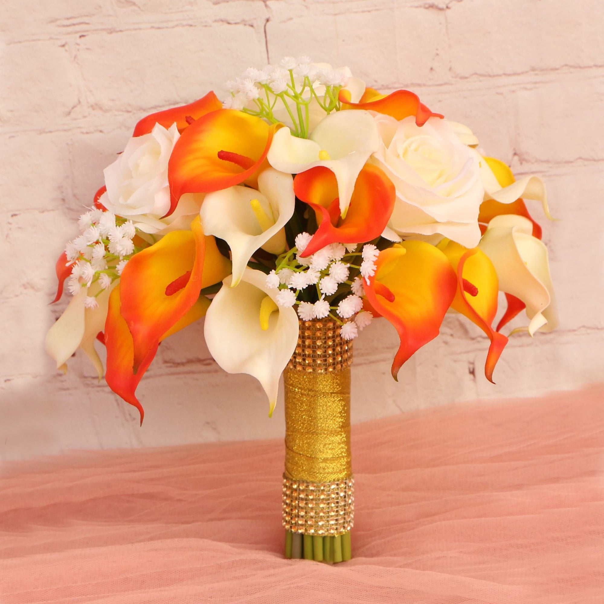 Bright Orange Calla Lily Bouquet for Bridal Fall Wedding Flowers