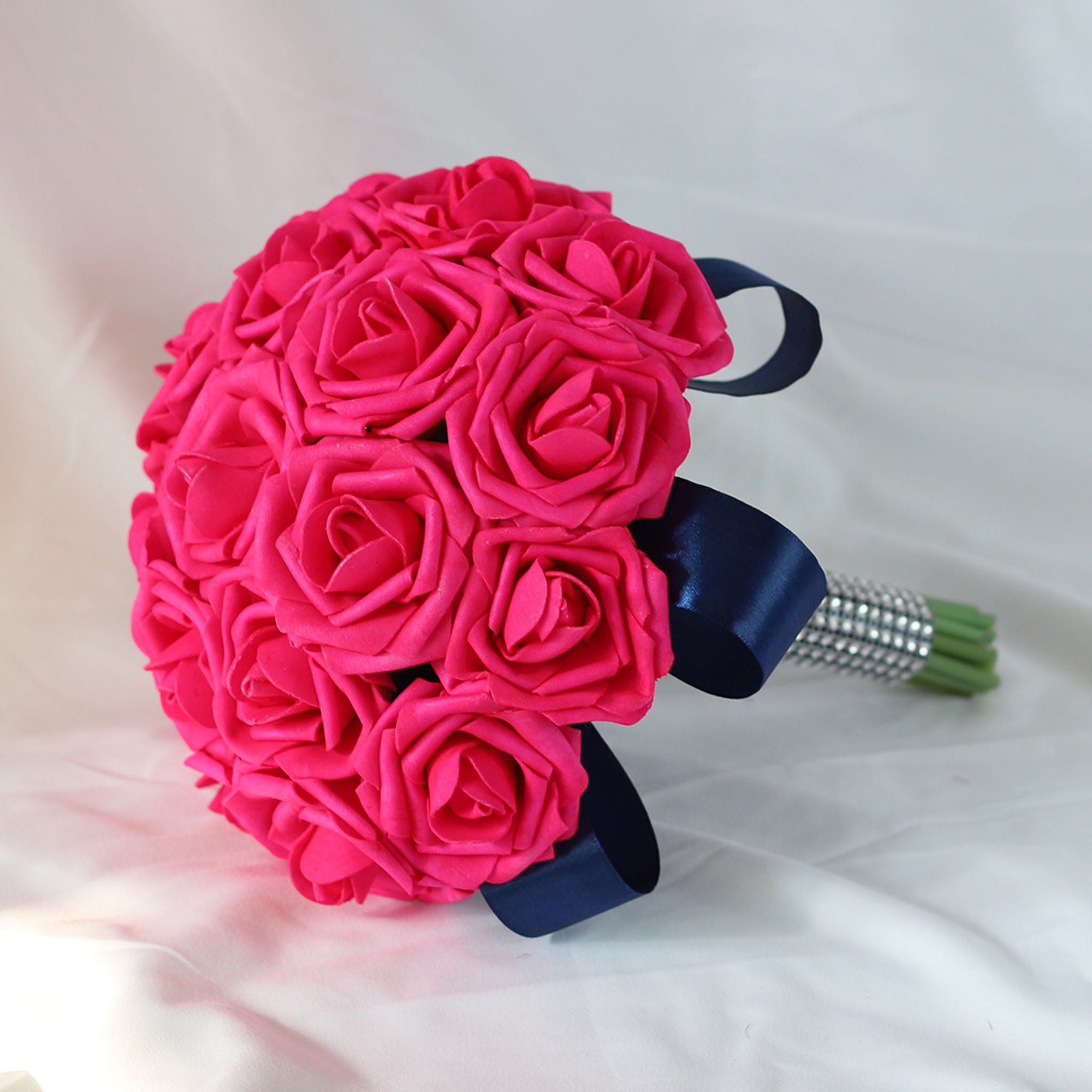Hot Pink and Navy Blue Bridal Bouquet Bridesmaids Bouquet