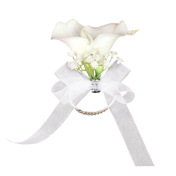 white lily wrist corsage White Calla Lily Wrist Corsage for Wedding