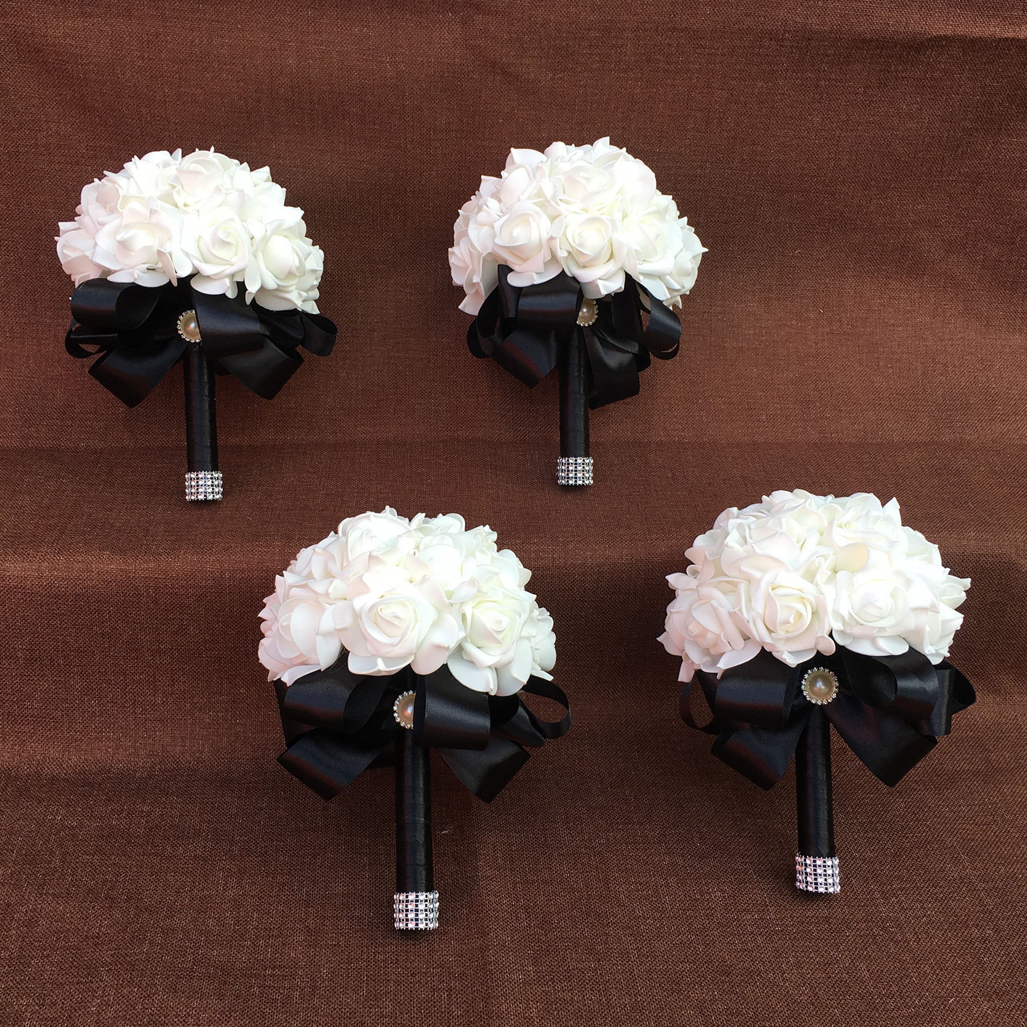 White Flower Bouquets Fake Foam Roses Wedding Package