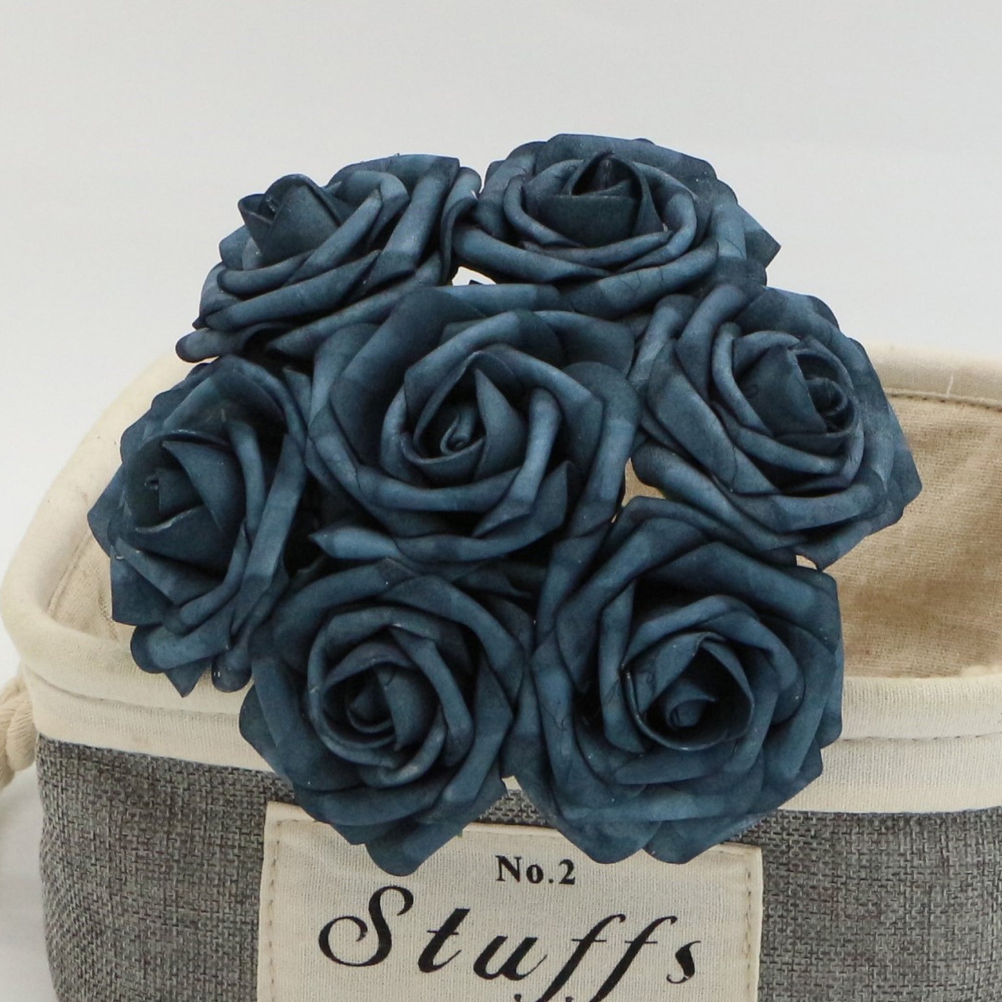 Vintage Dark Blue Foam Roses Dusty Blue Flowers