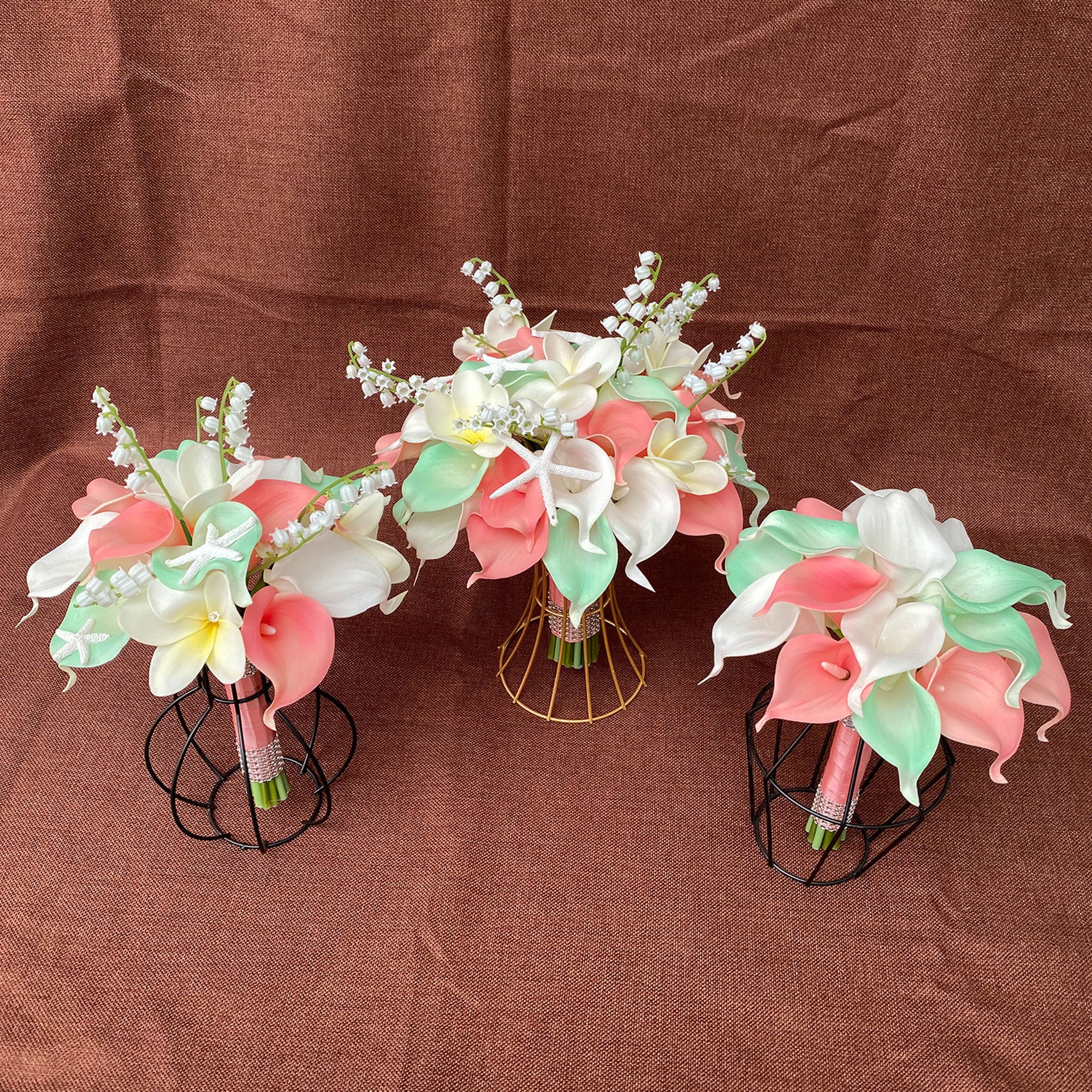 Beach Wedding Bridal Bouquet Coral Mint Calla Lily