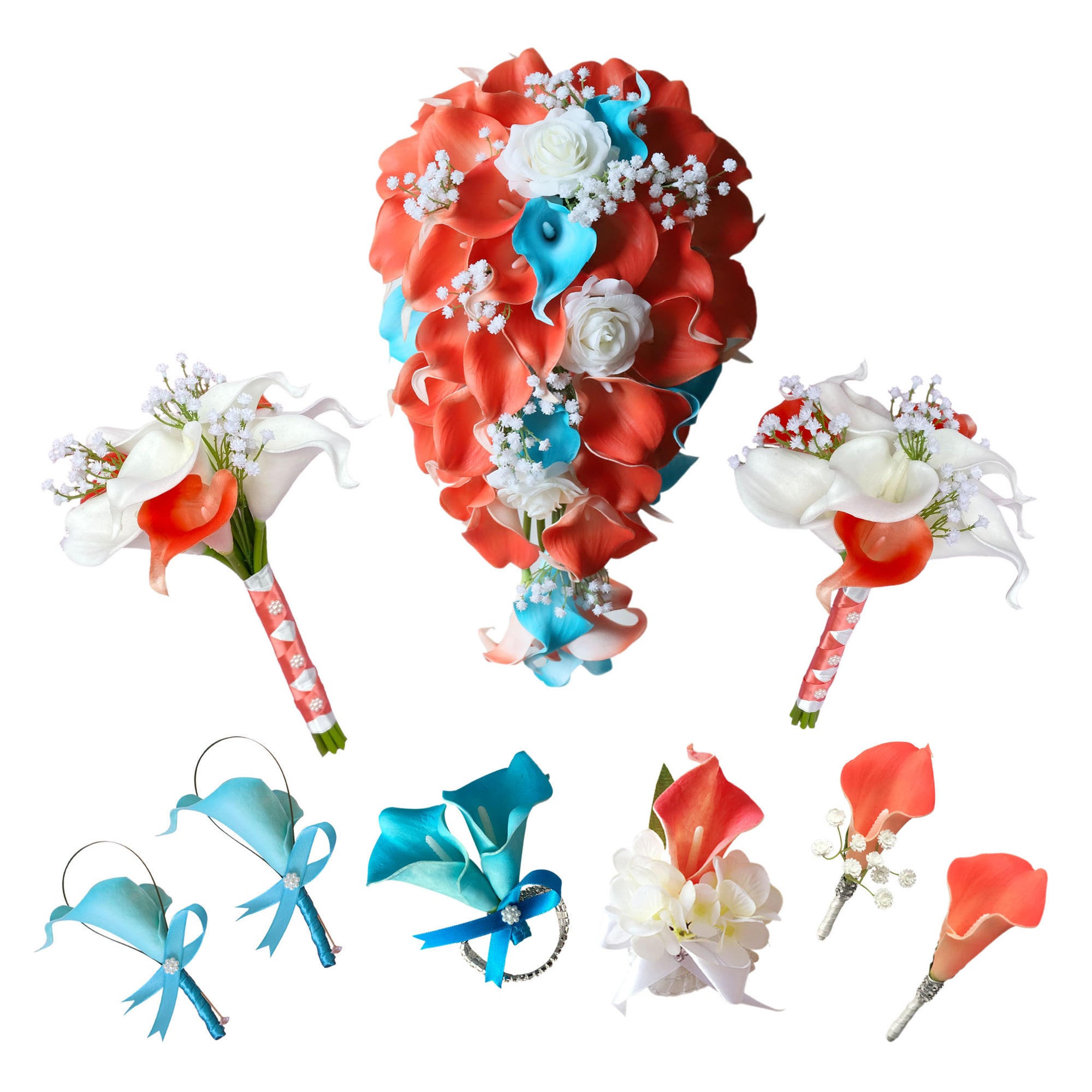 Coral Pool Blue Wedding Bouquets Boutonnieres Corsage