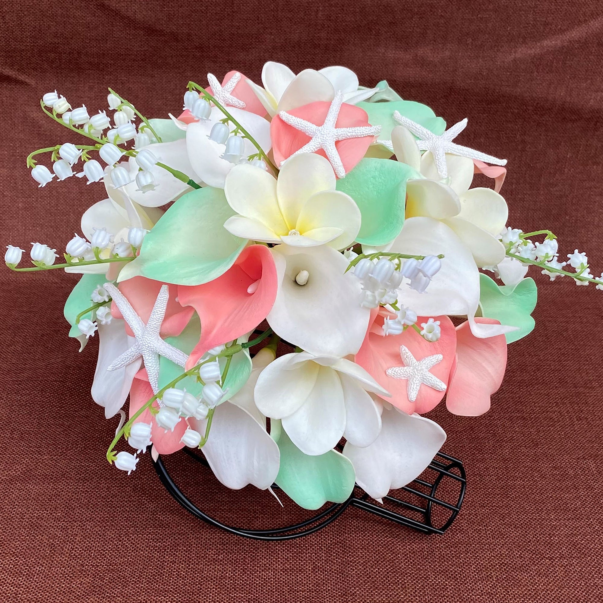Beach Wedding Bridal Bouquet Coral Mint Calla Lily