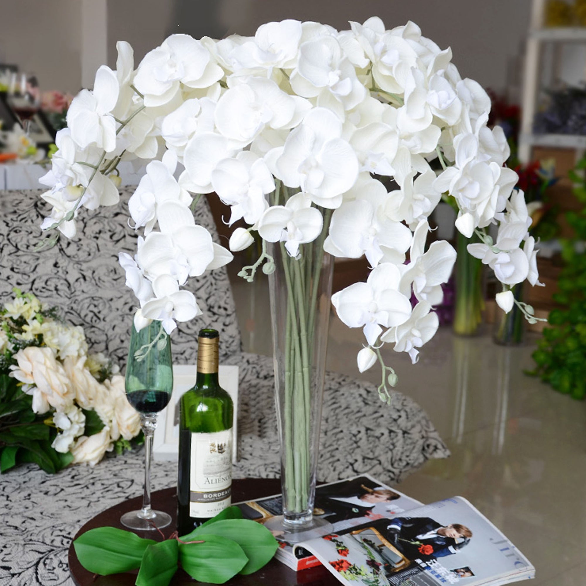 Artificial Butterfly Cream White Orchids Silk Phalaenopsis for Wedding Centerpieces