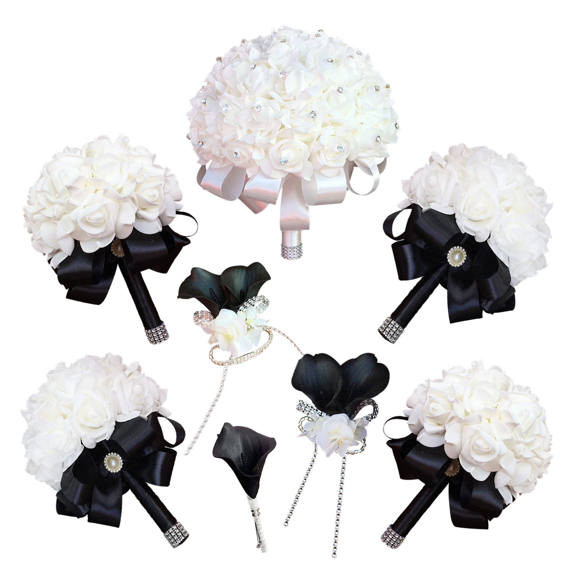 White Flower Bouquets Fake Foam Roses Wedding Package