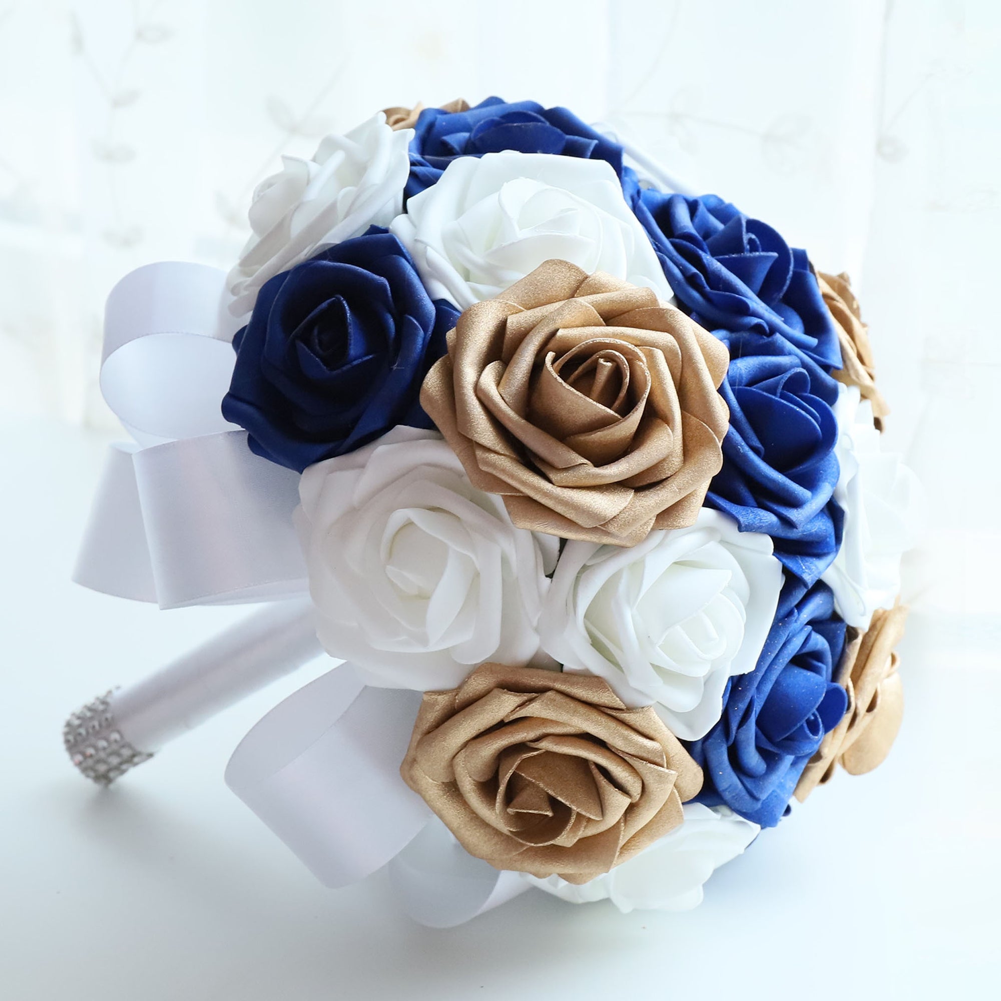 Royal Blue and Gold Wedding Bouquet for Bridal Bridesmaid