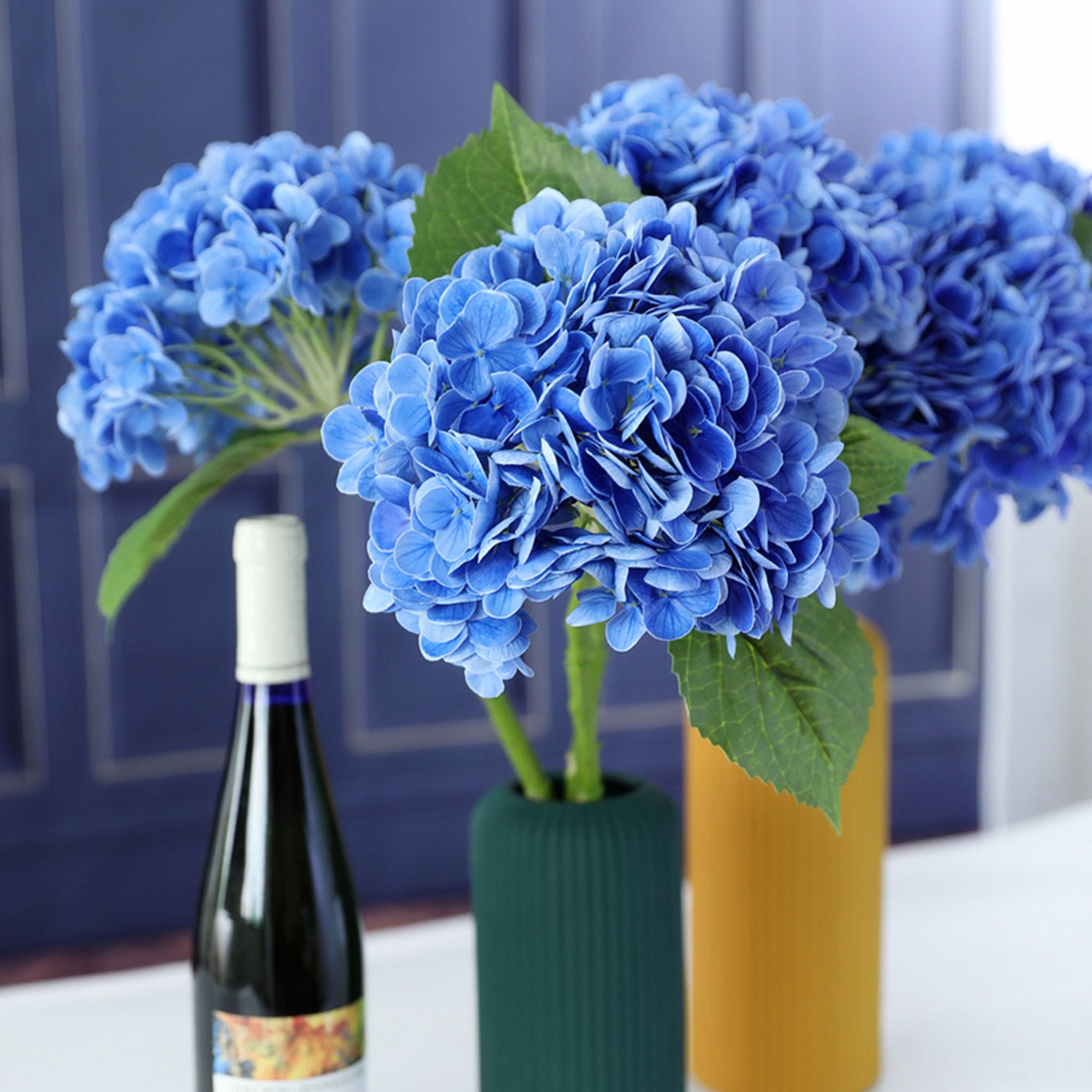 Artificial Blue Hydrangea Bush Real Touch Flowers