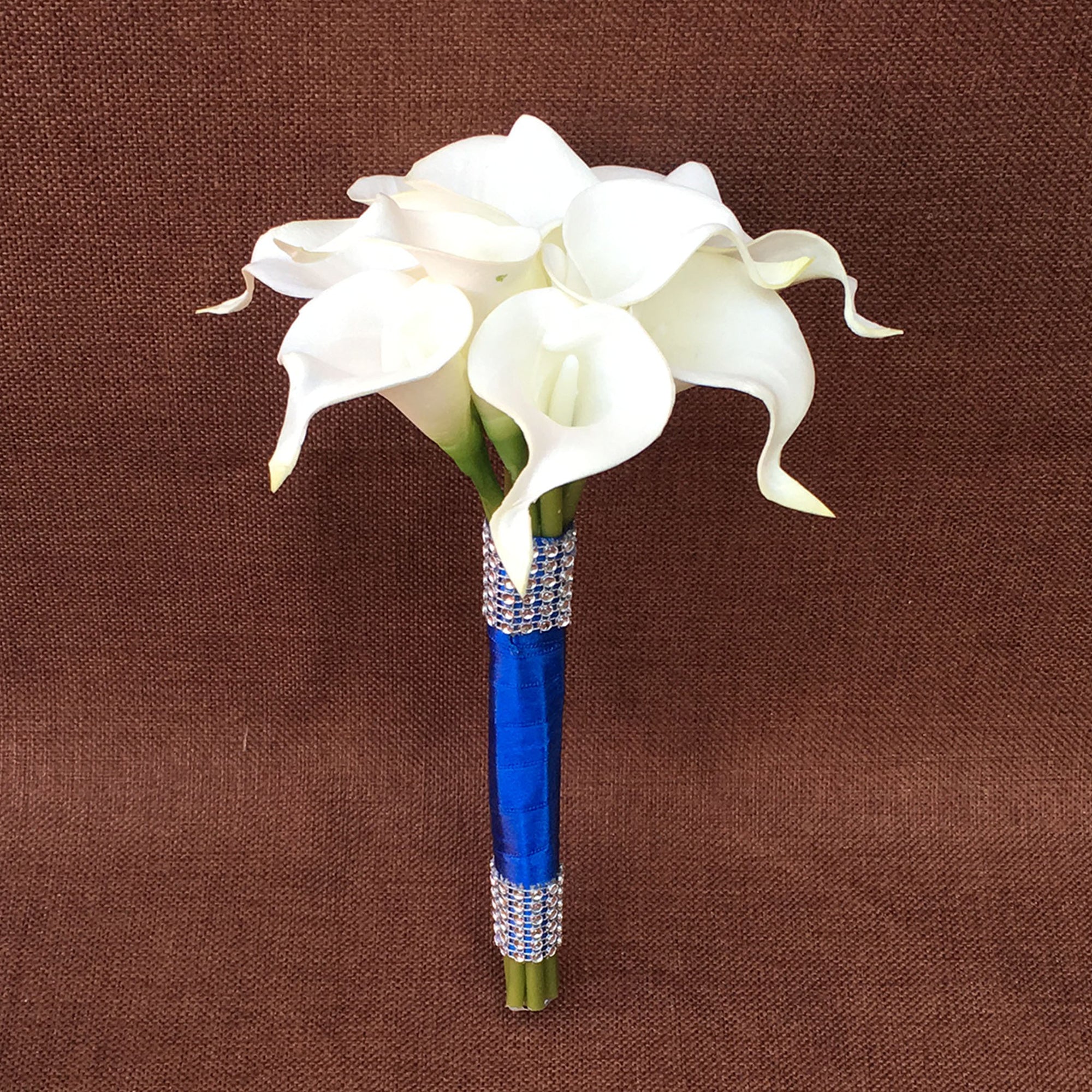 Flower Bouquet for Bridal Bridesmaid Picasso Blue White Calla Lily