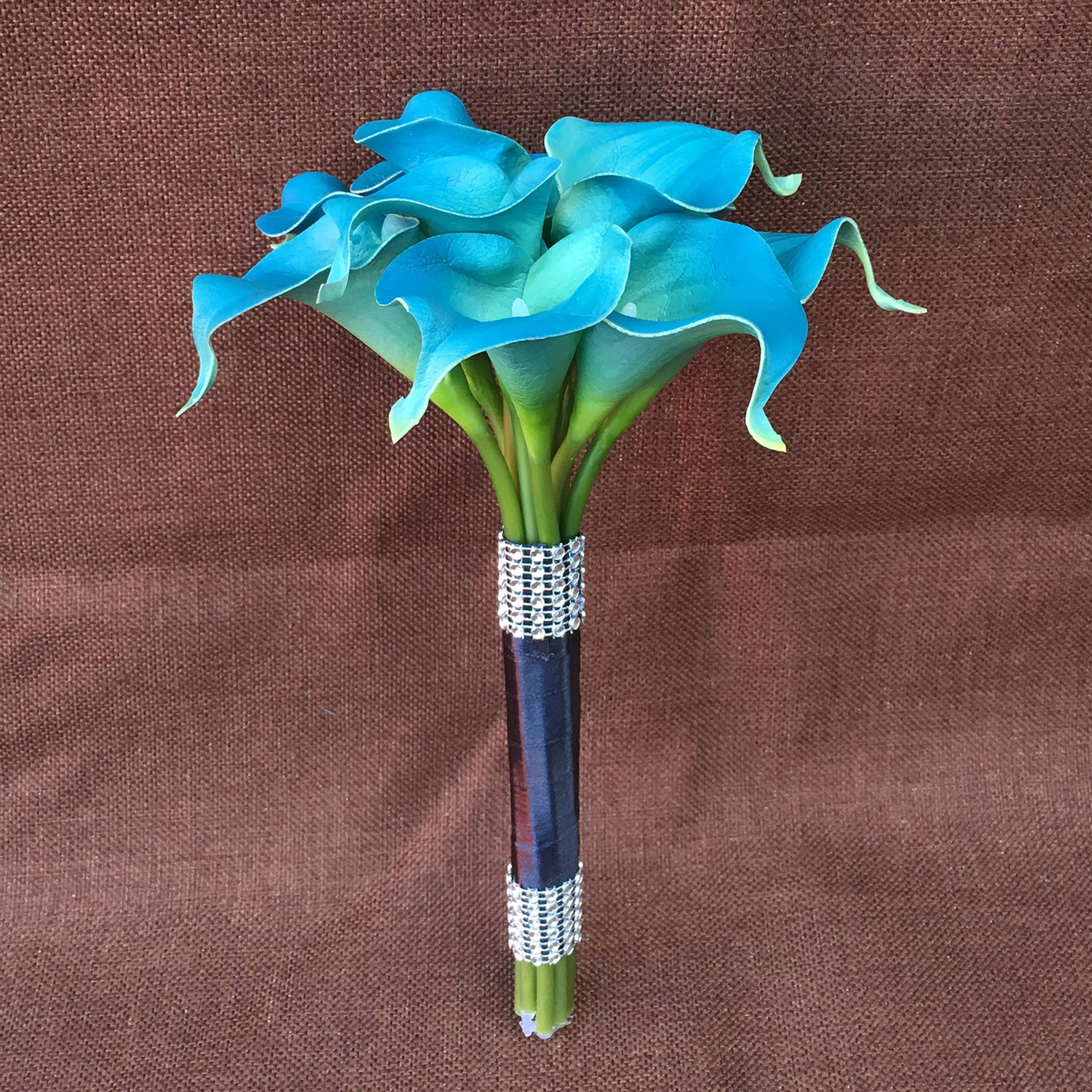 White Calla Lily Bouquet Corsages Boutonniere Teal Bridesmaids Bouquet