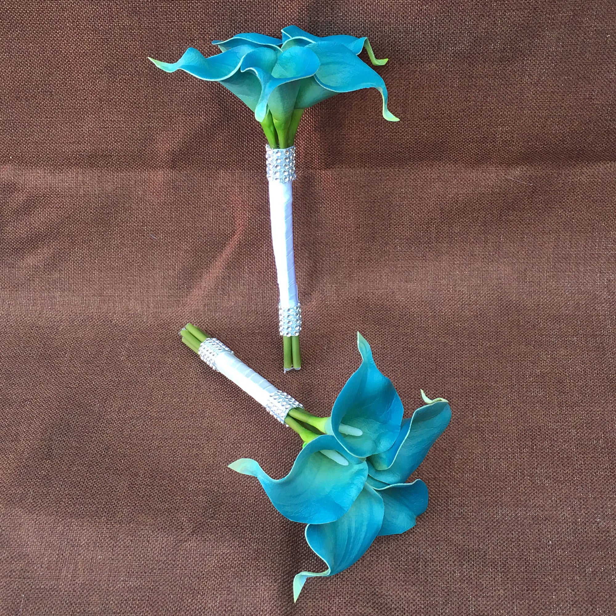 White Calla Lily Bouquet Corsages Boutonniere Teal Bridesmaids Bouquet