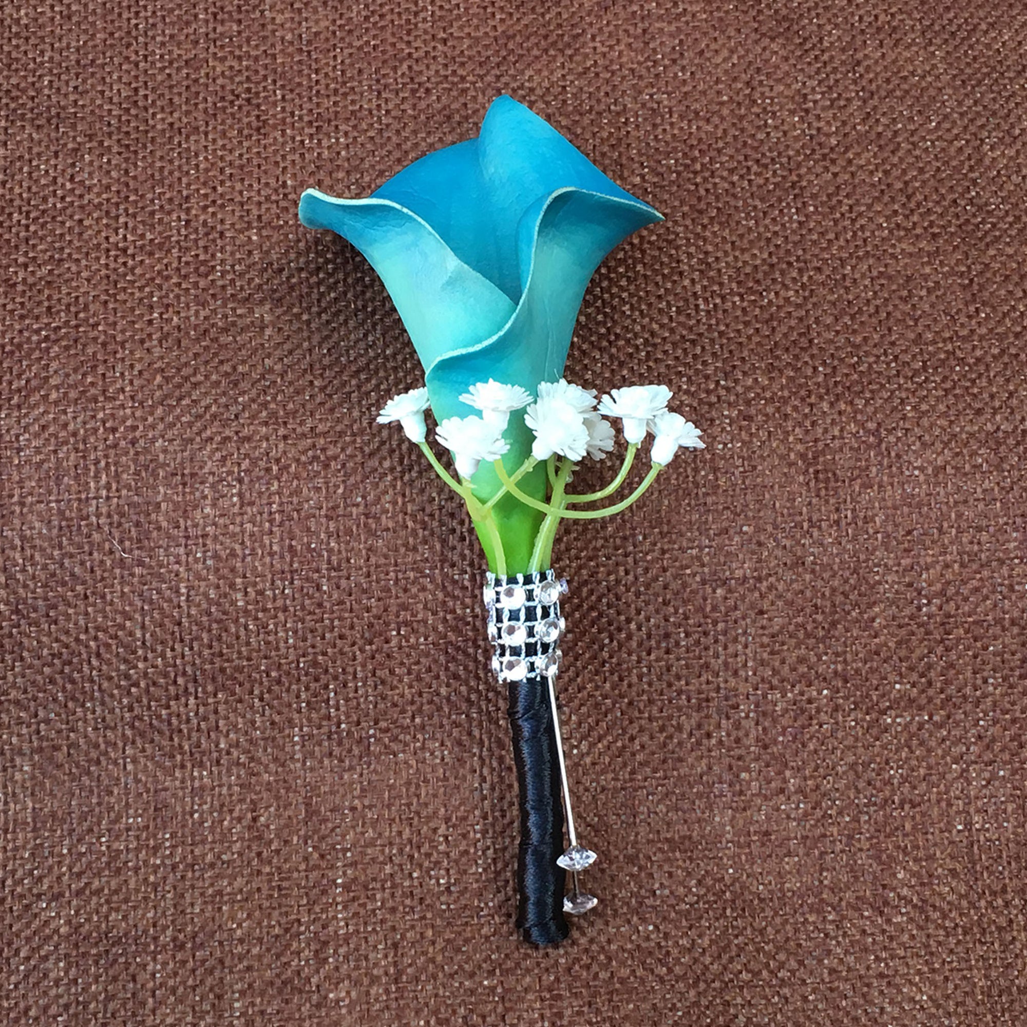 White Calla Lily Bouquet Corsages Boutonniere Teal Bridesmaids Bouquet