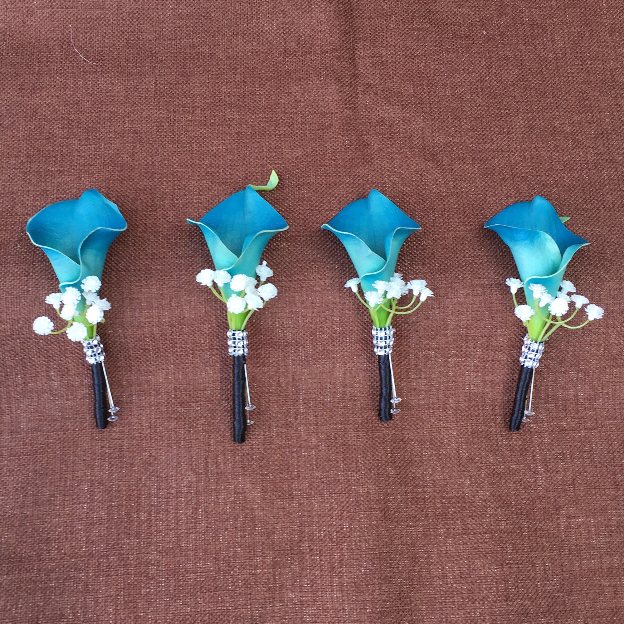 White Calla Lily Bouquet Corsages Boutonniere Teal Bridesmaids Bouquet