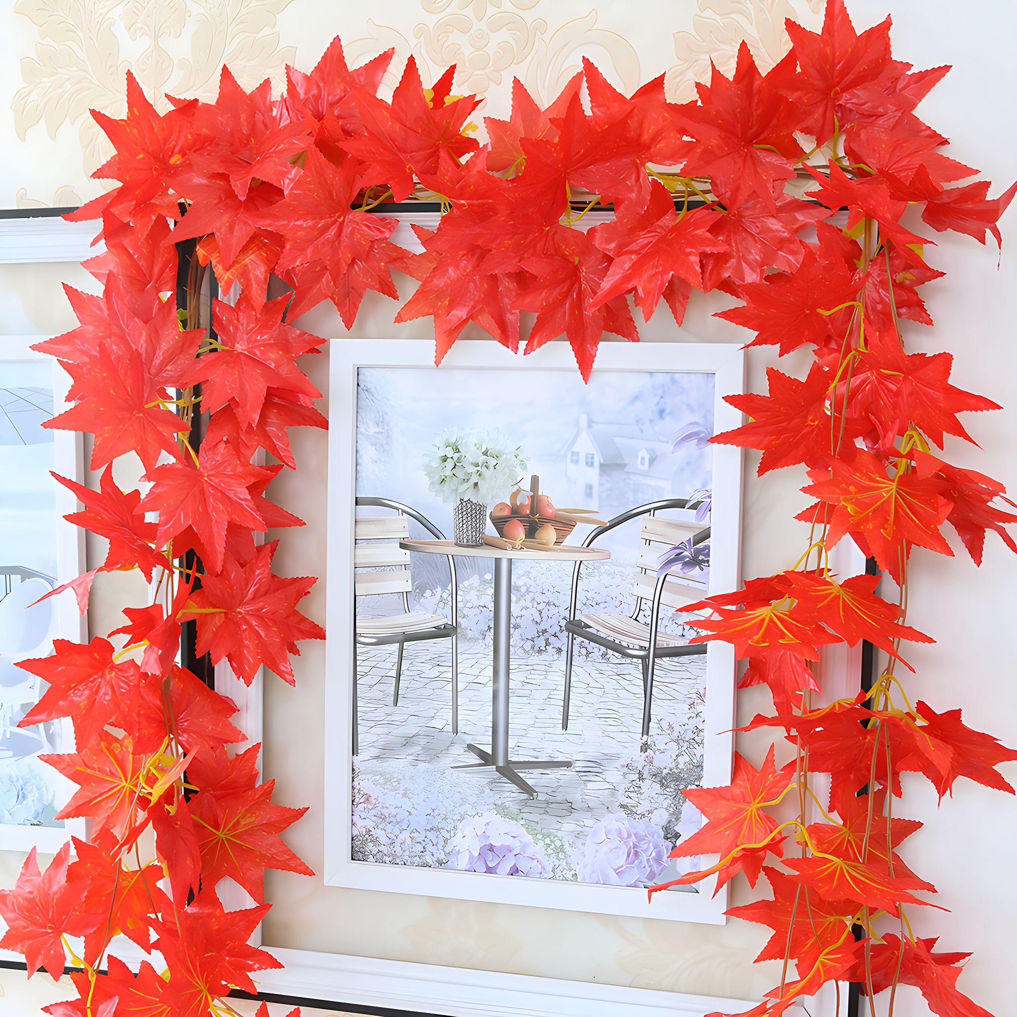 Red Maple Leaf Artificial Garland Wall Decor