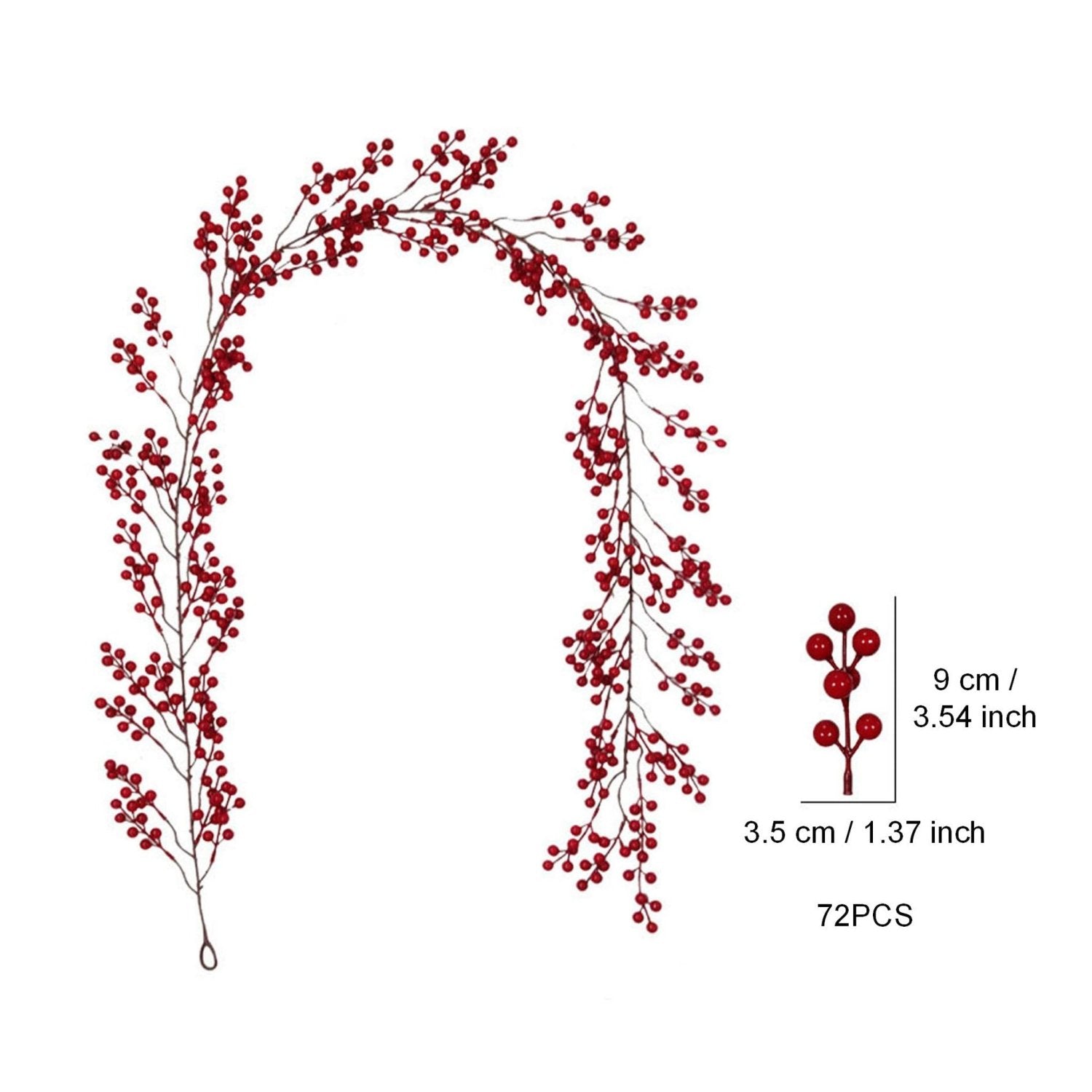 6.3 ft Artificial Red Berry Garlands for Xmas Indoor Outdoor Decor - VANRINA