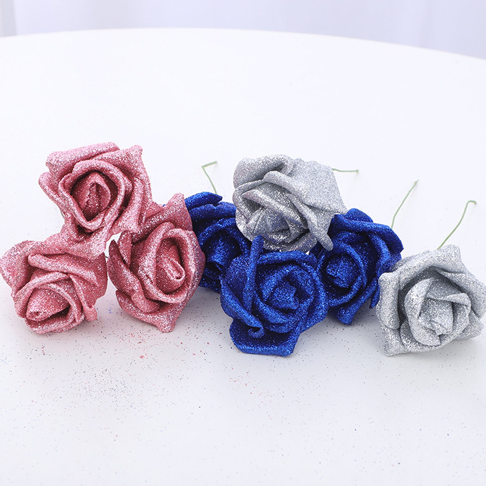 Glitter Flowers Fake Roses 50 Gold Silver Pink Purple