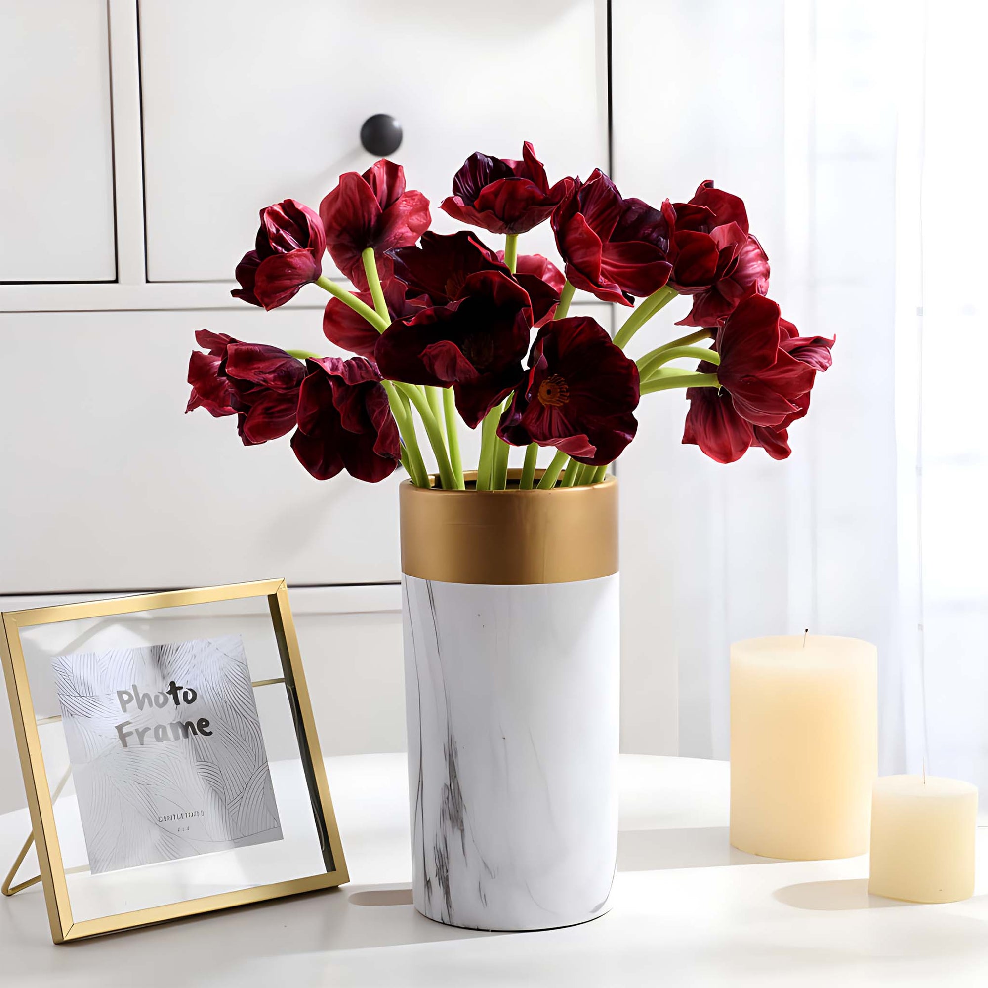 Burgundy Fake Flowers Poppy for Wedding Bouquet Centerpieces