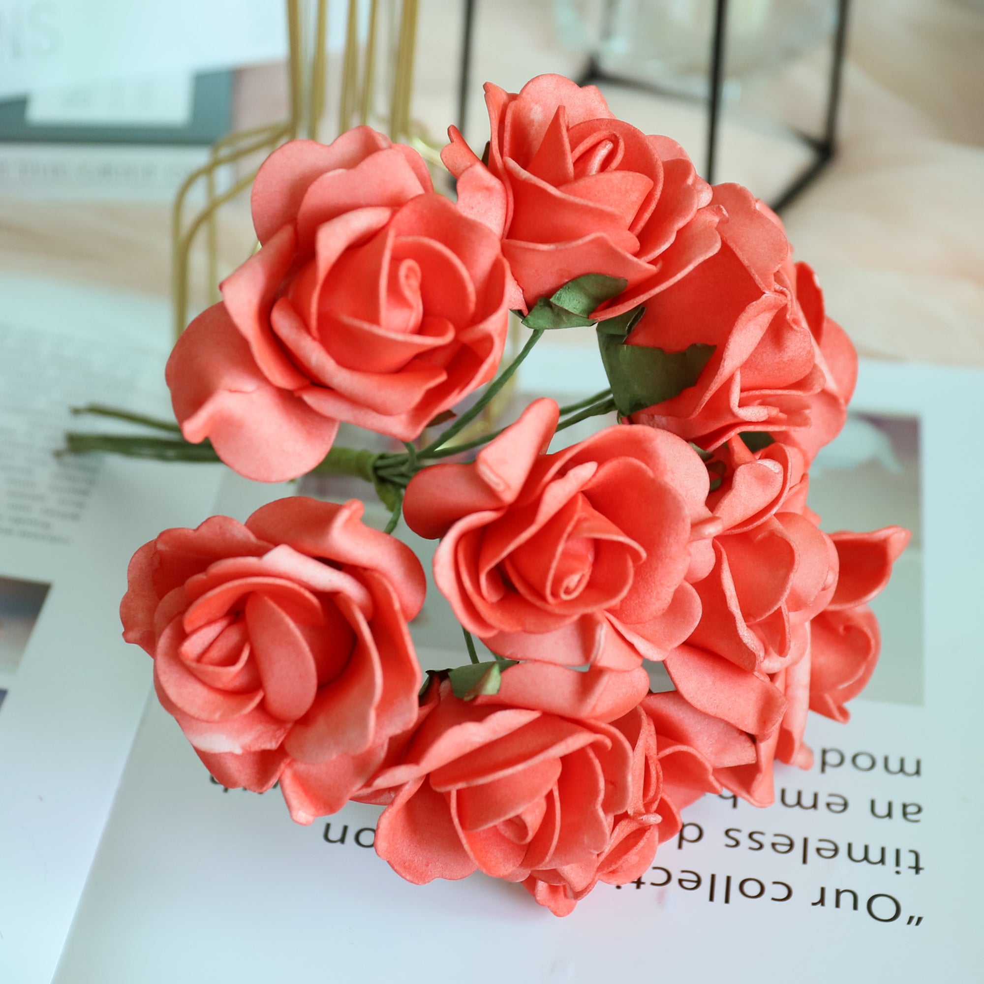 Coral Roses Artificial Wedding Flowers
