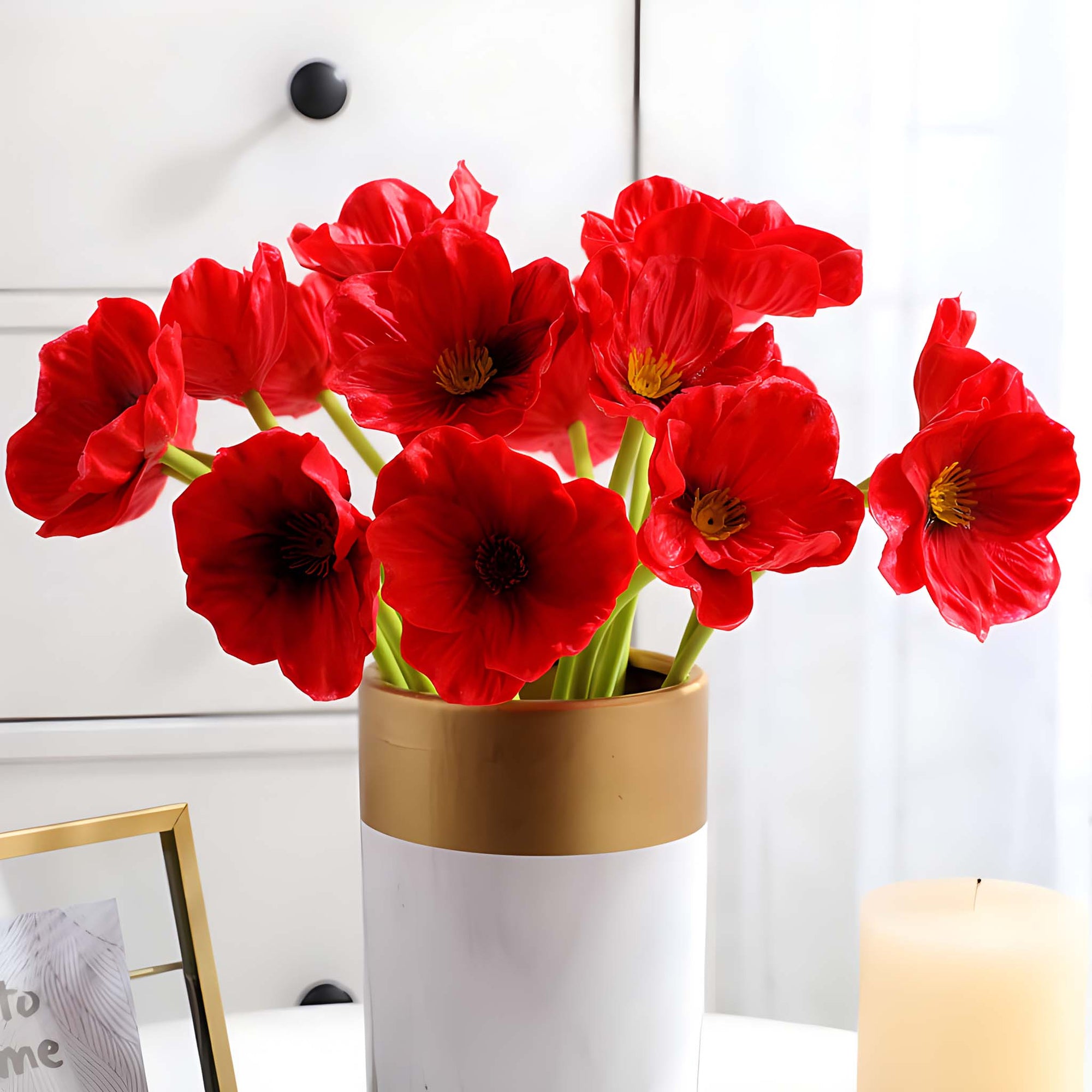 Fake Poppy Flowers in Red Real Touch Poppies 10pcs