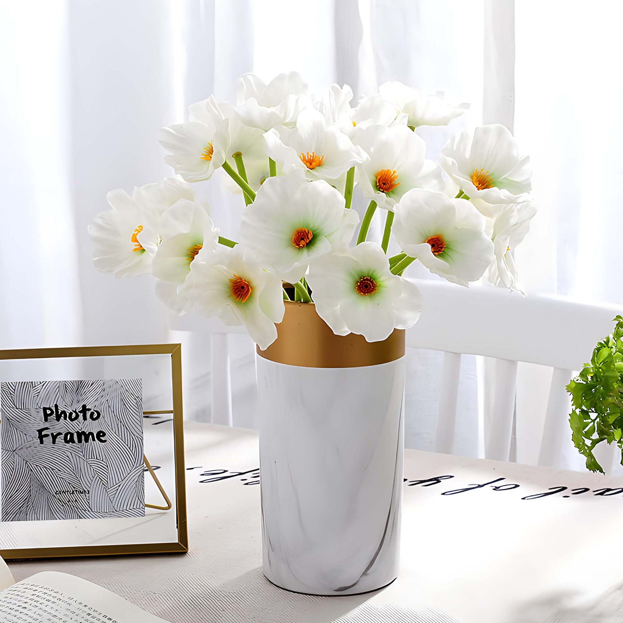 White Poppy Windflowers Fake Flowers 10 Blooms