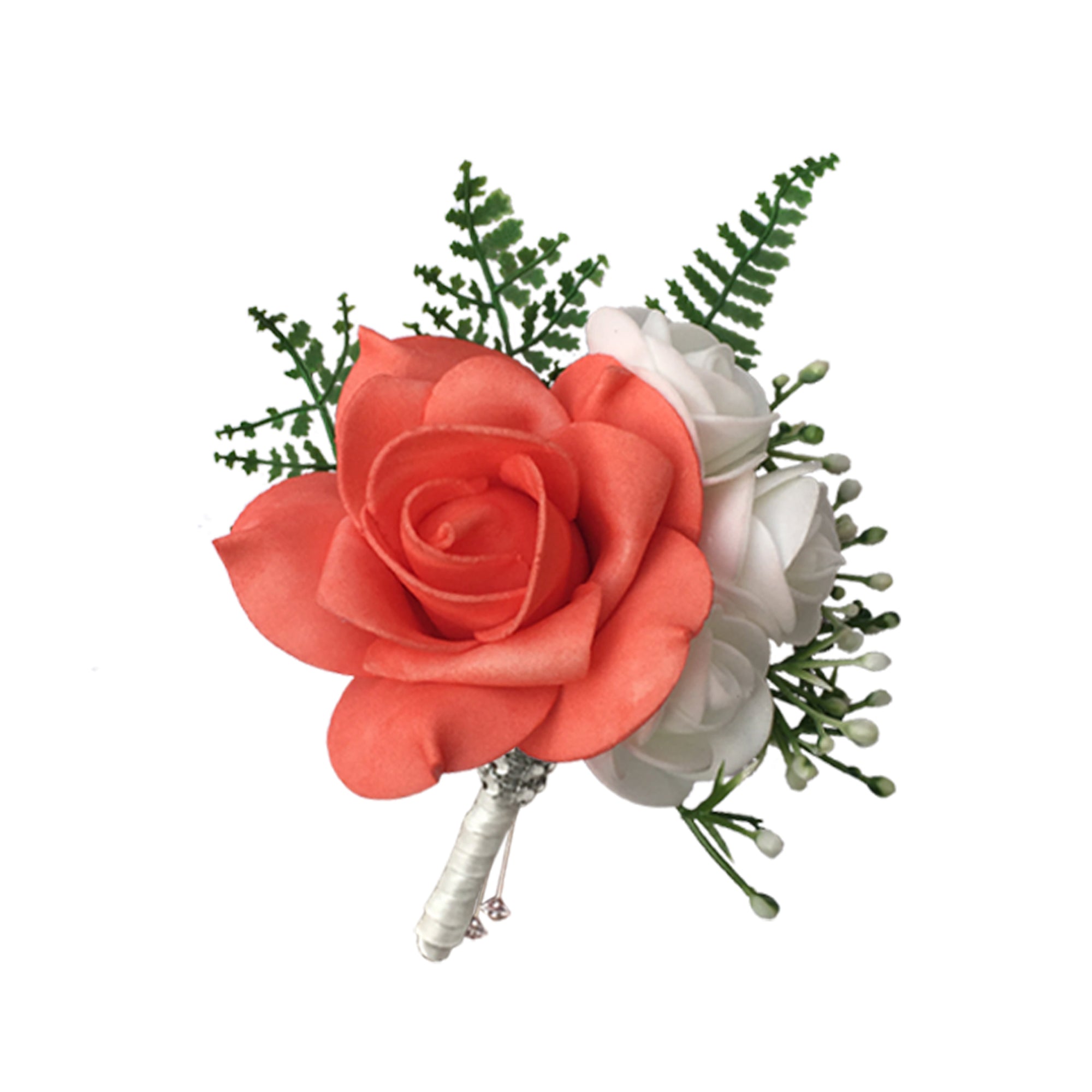 Wedding Boutonniere in Coral Prom Corsage Best Man Boutineer