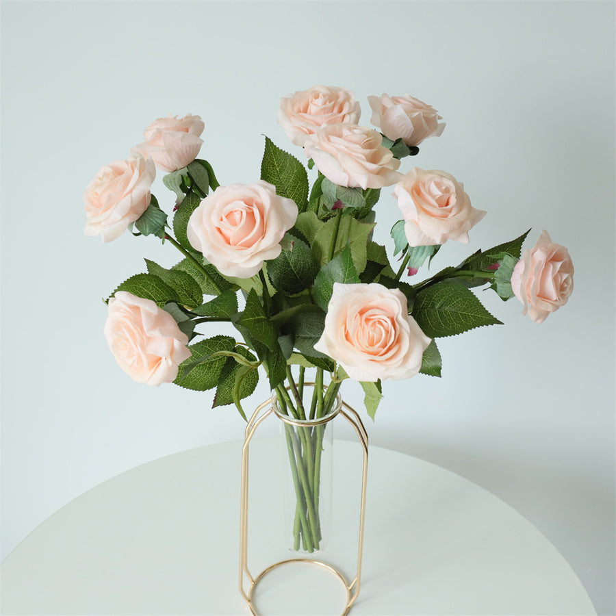 Realistic Blush Pink Roses Real Touch Flowers 10pcs - VANRINA