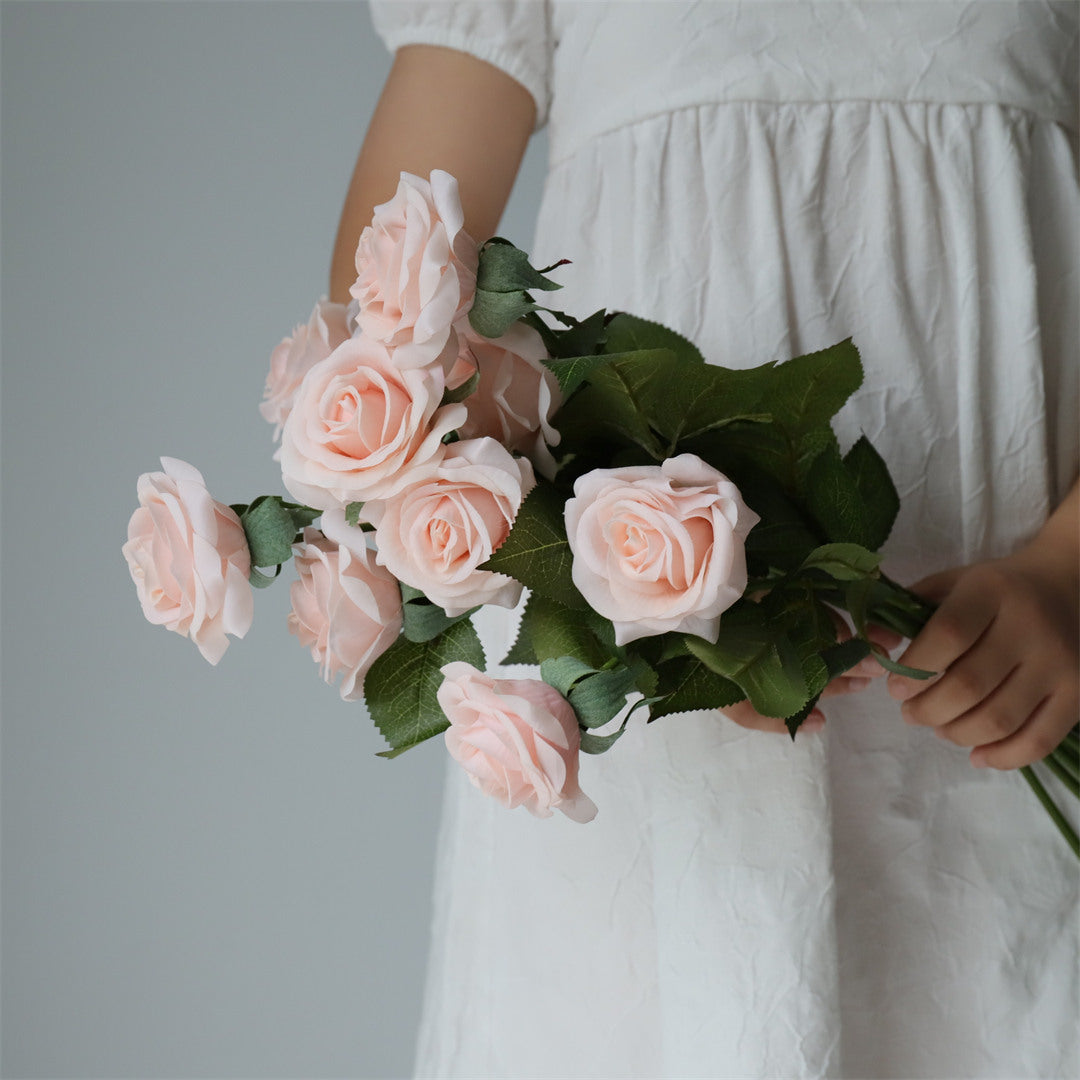 Pink Roes Real Realistic Blush Pink Roses Real Touch Flowers 10pcs - VANRINA