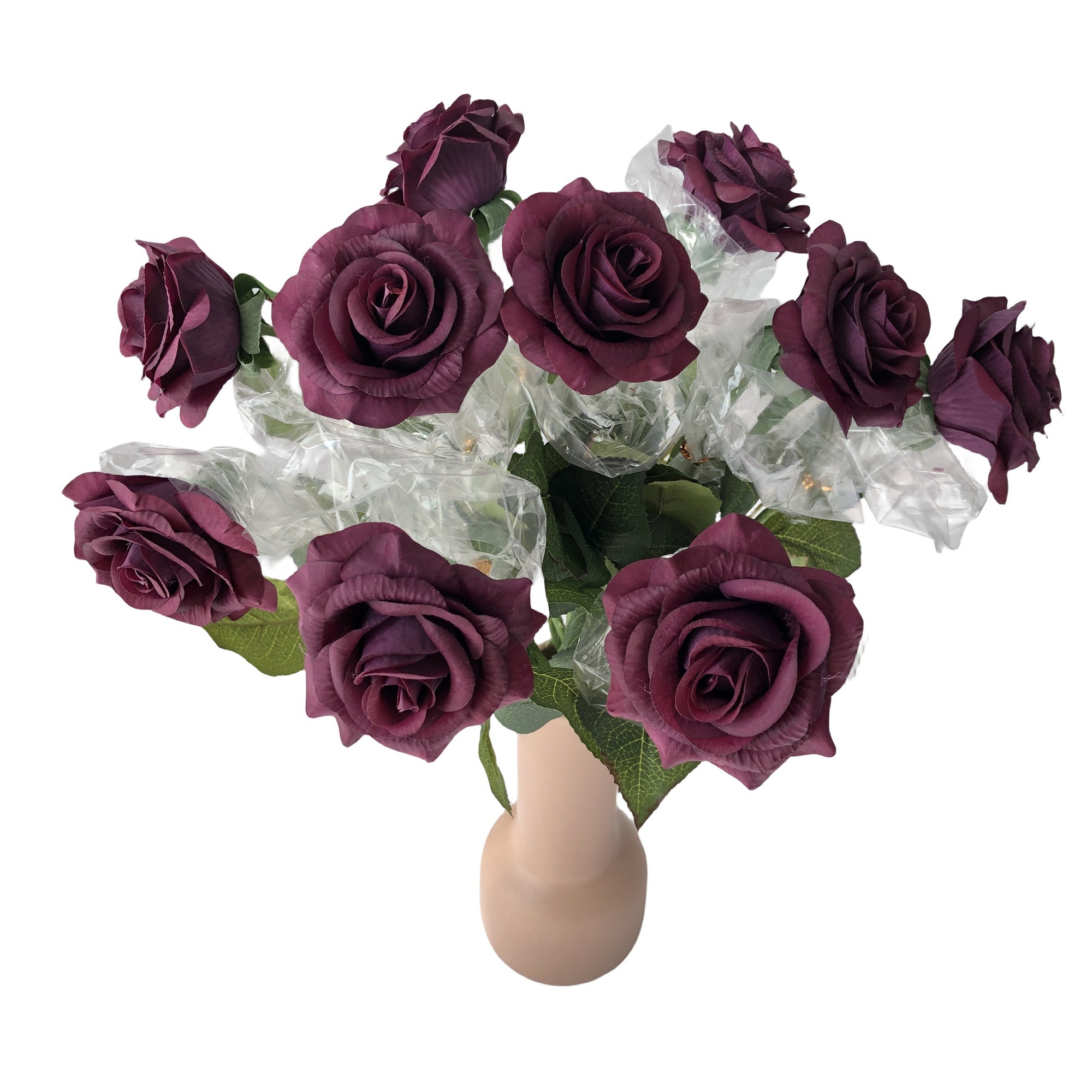 Burgundy Real Touch Rose Plum Wedding Flowers - VANRINA