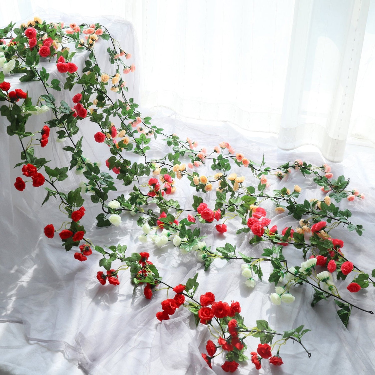 Artificial Flower Vines Tiny Roses Floral Arrangement for Home Wedding - VANRINA