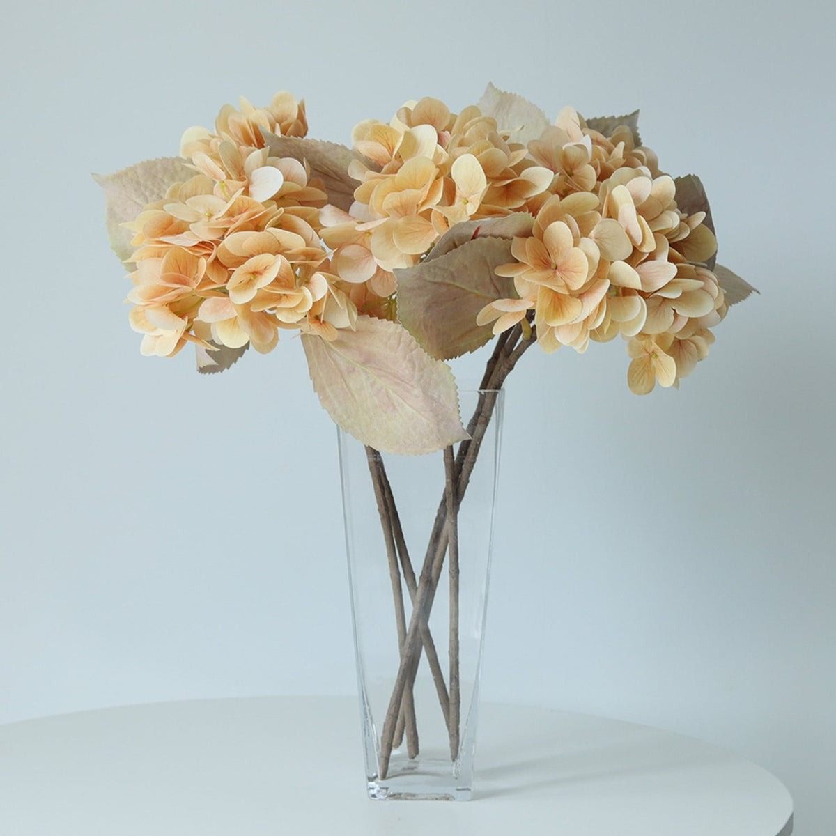 Artificial Flowers Tan Silk Hydrangea Fake Floral - VANRINA
