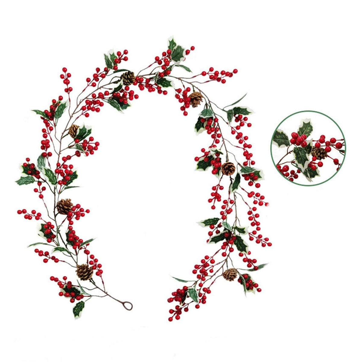 Artificial Red Berry Garlands with Pine Cones 2 Strands - VANRINA