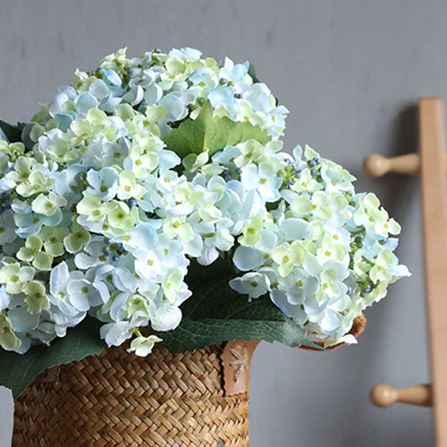 Blue Green Artificial Hydrangea Flower 5pcs - VANRINA