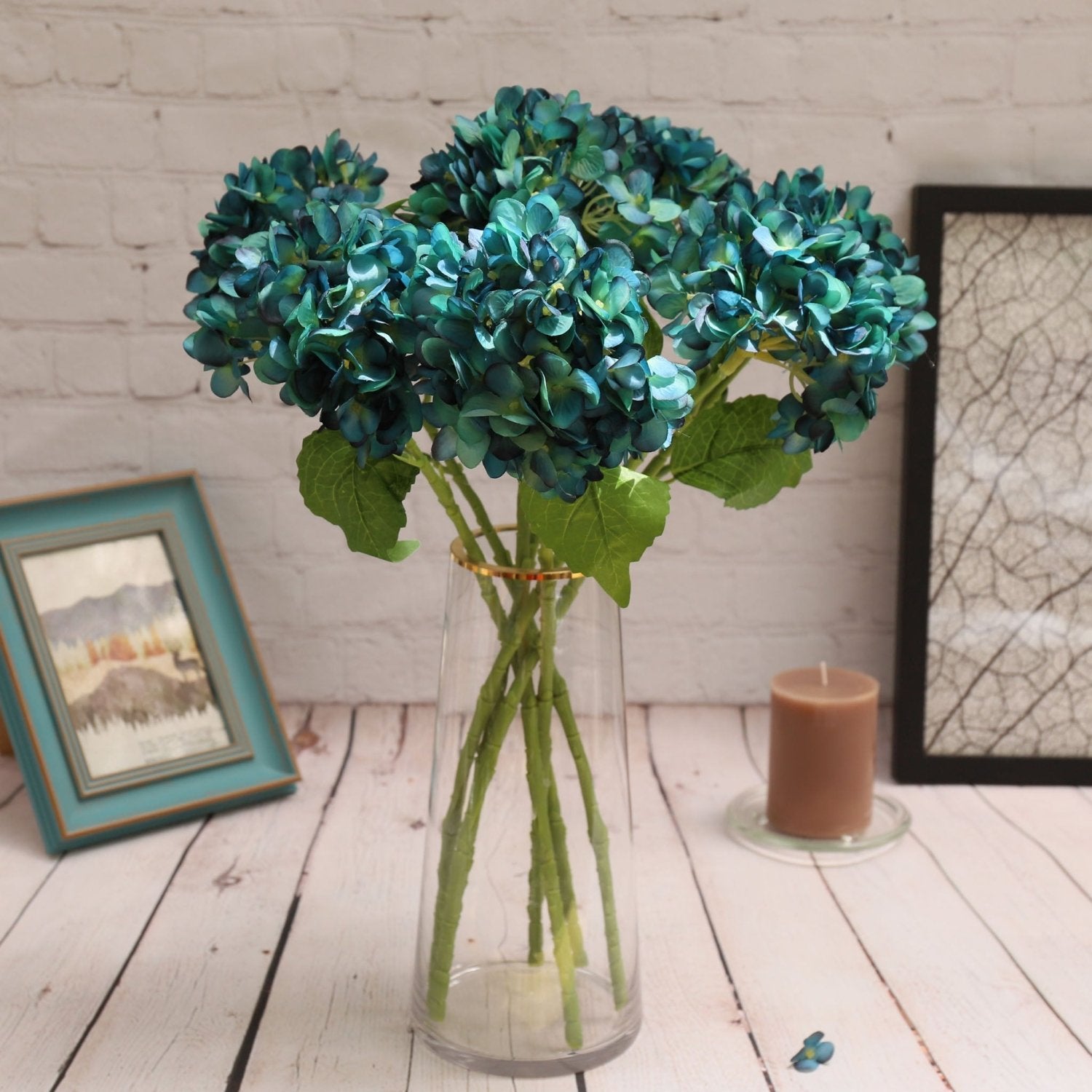 Blue Hydrangea Artificial Silk Flowers Blooms - VANRINA