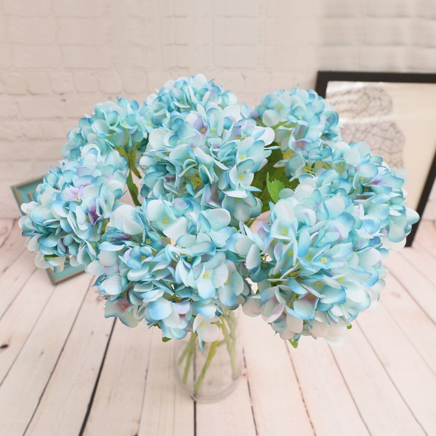 Blue Hydrangea Artificial Silk Flowers Blooms - VANRINA