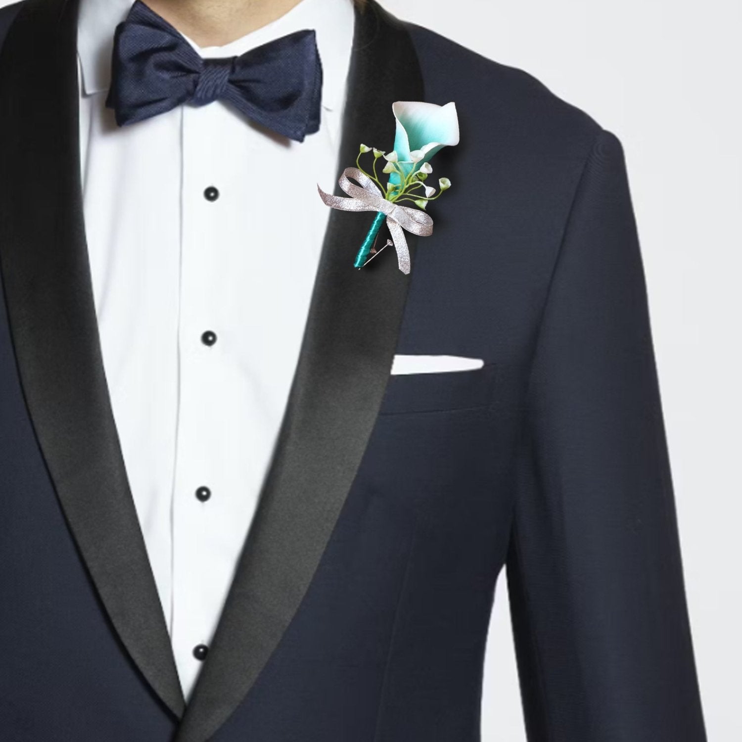 Boutonniere Wedding Teal Flower for Men Calla Lily - VANRINA