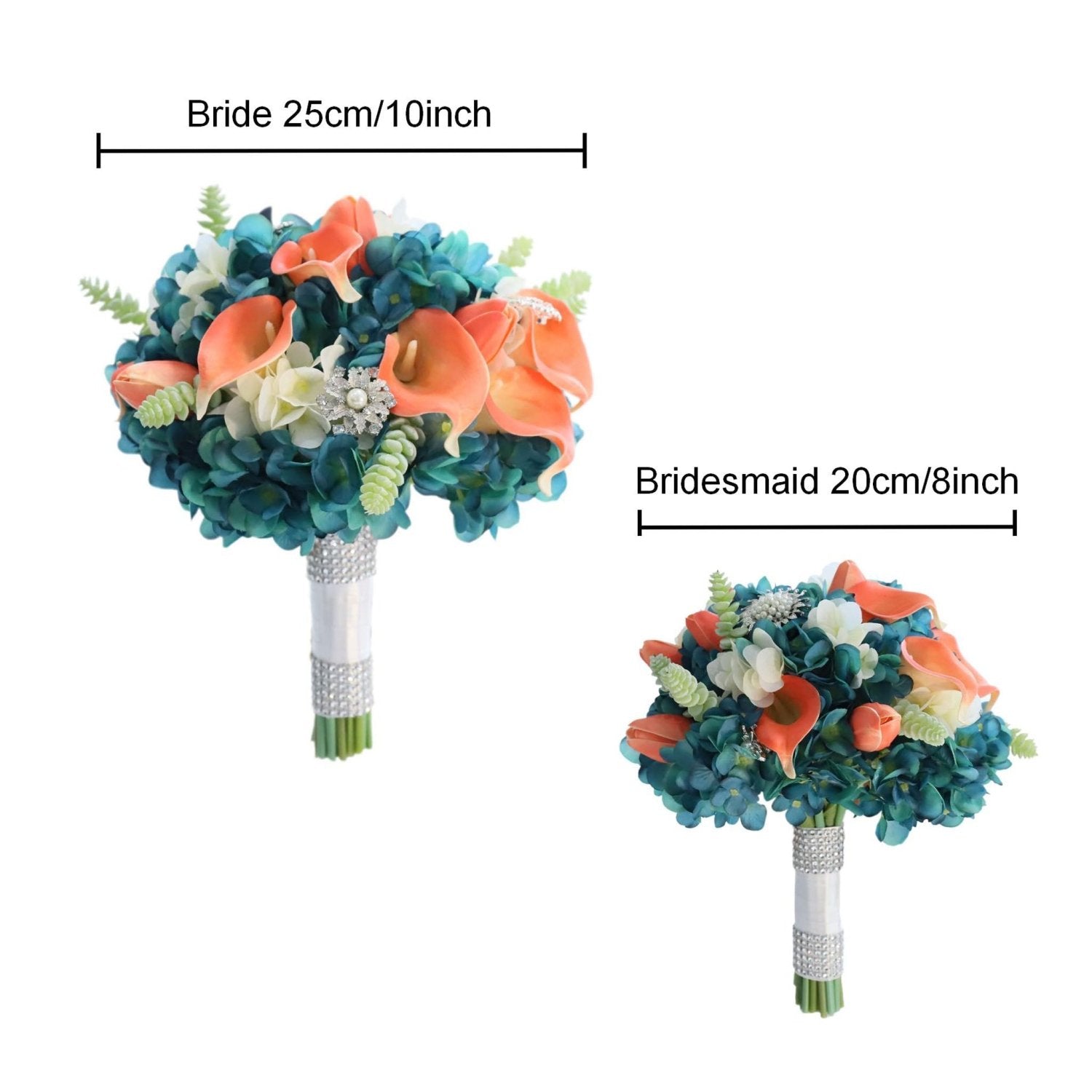 Bridal Bouquet Coral Calla Lily Tulips Teal Hydrangea - VANRINA