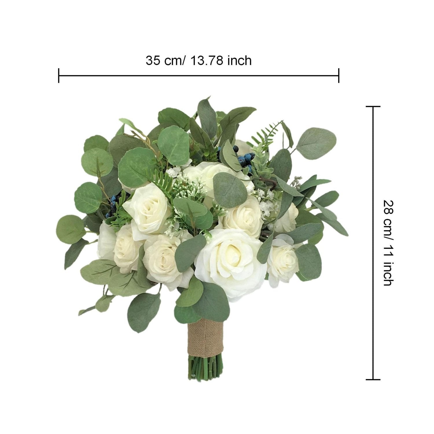 Bridal Bouquet Rustic Wedding Bouquet Faux Eucalyptus Ivory Roses - VANRINA
